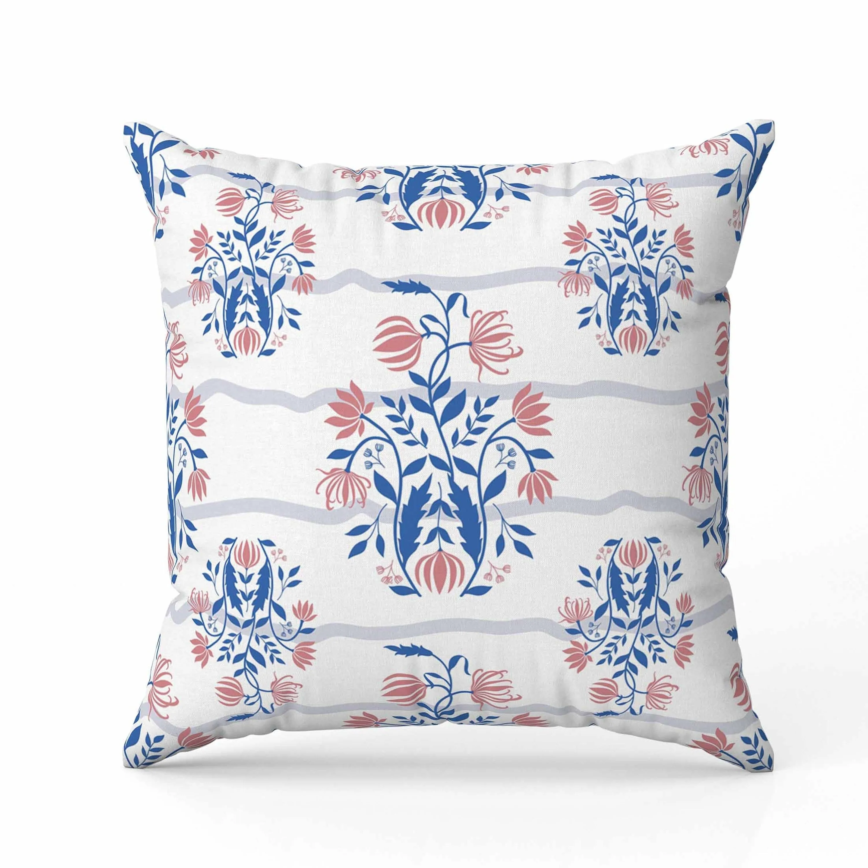 Sophisticated Floral Faux Suede Reversible Throw Pillow Blue and Pink