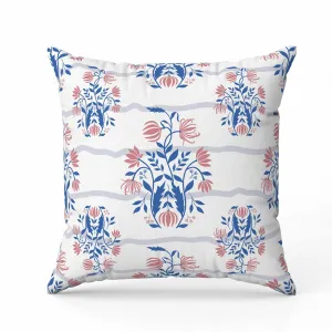Sophisticated Floral Faux Suede Reversible Throw Pillow Blue and Pink