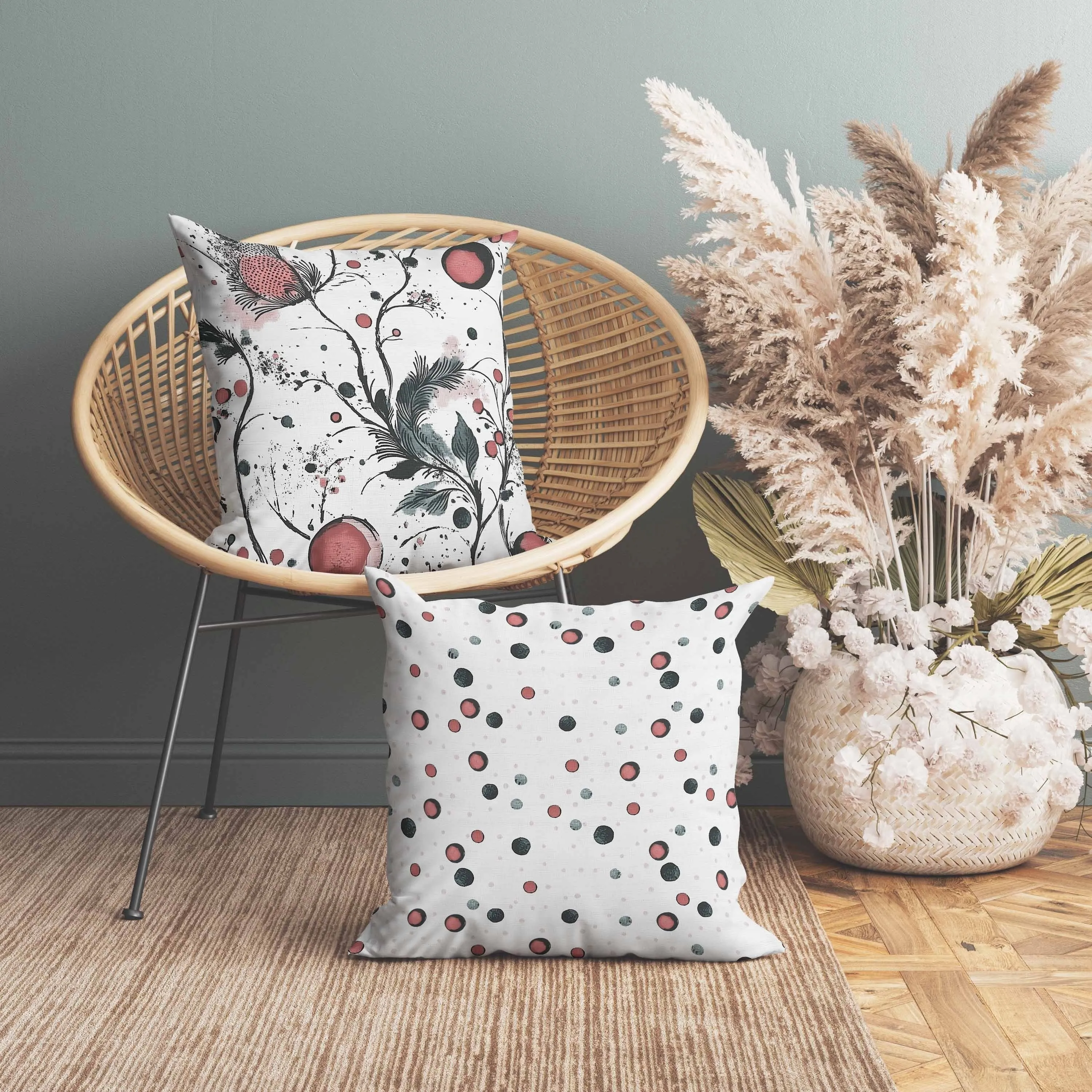 Spotted Garden Indoor/Outdoor Reversible Throw Pillow White and Pink