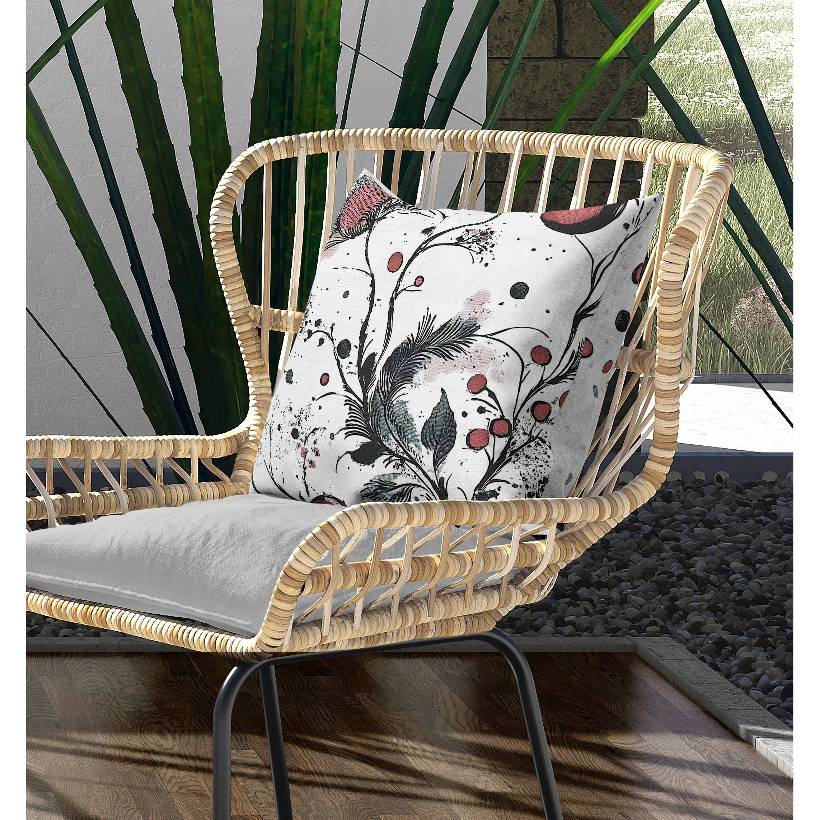 Spotted Garden Indoor/Outdoor Reversible Throw Pillow White and Pink