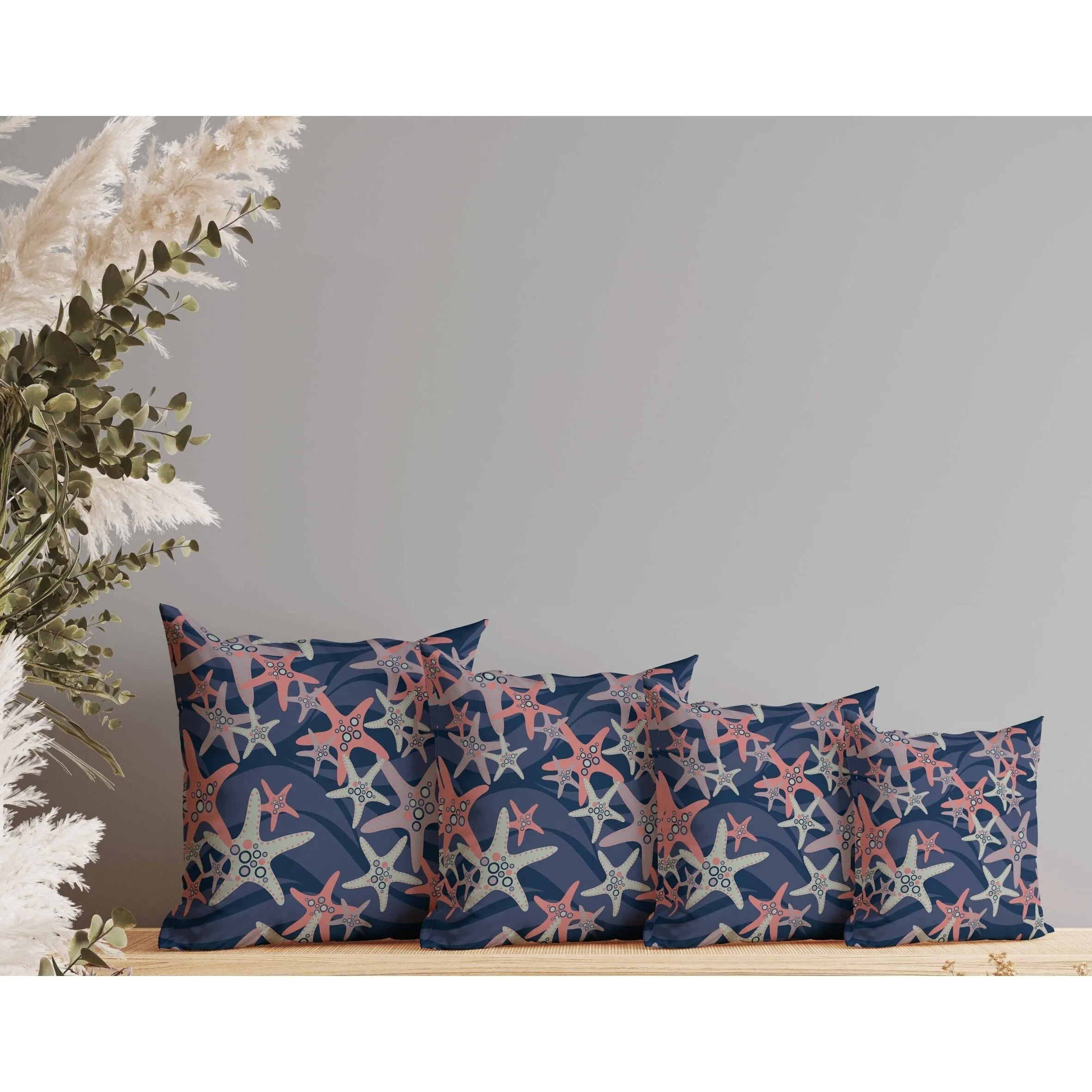 Starfish Sway Faux Suede Reversible Throw Pillow Blue and Copper