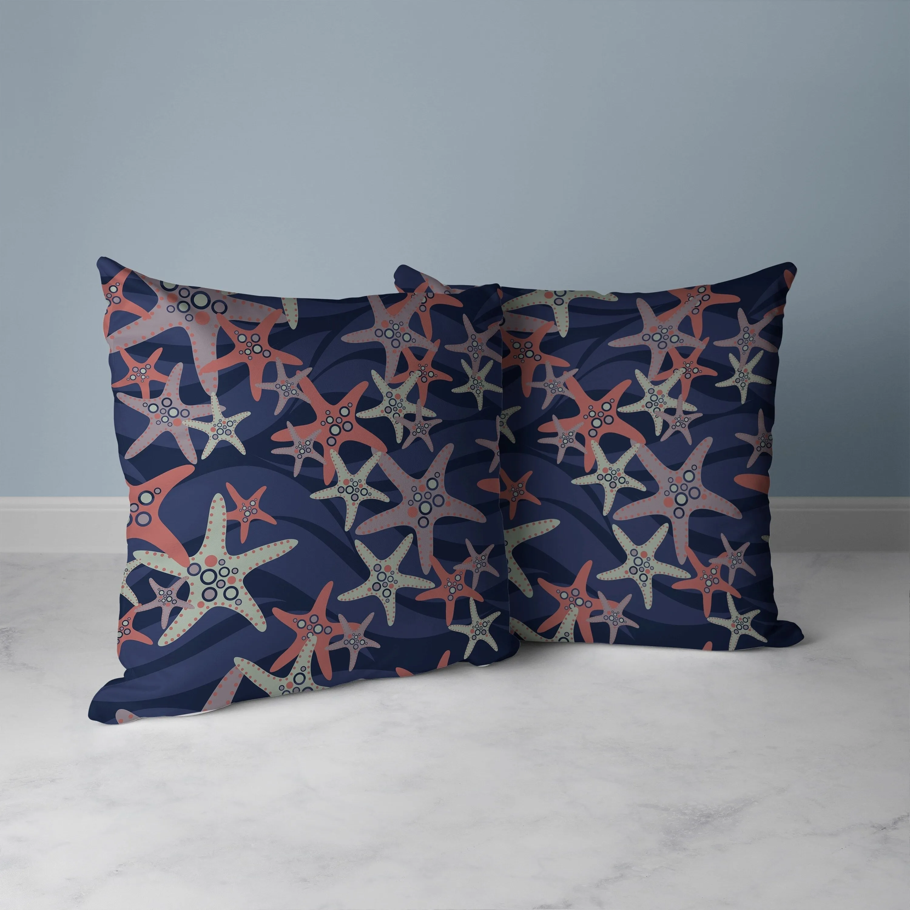 Starfish Sway Faux Suede Reversible Throw Pillow Blue and Copper