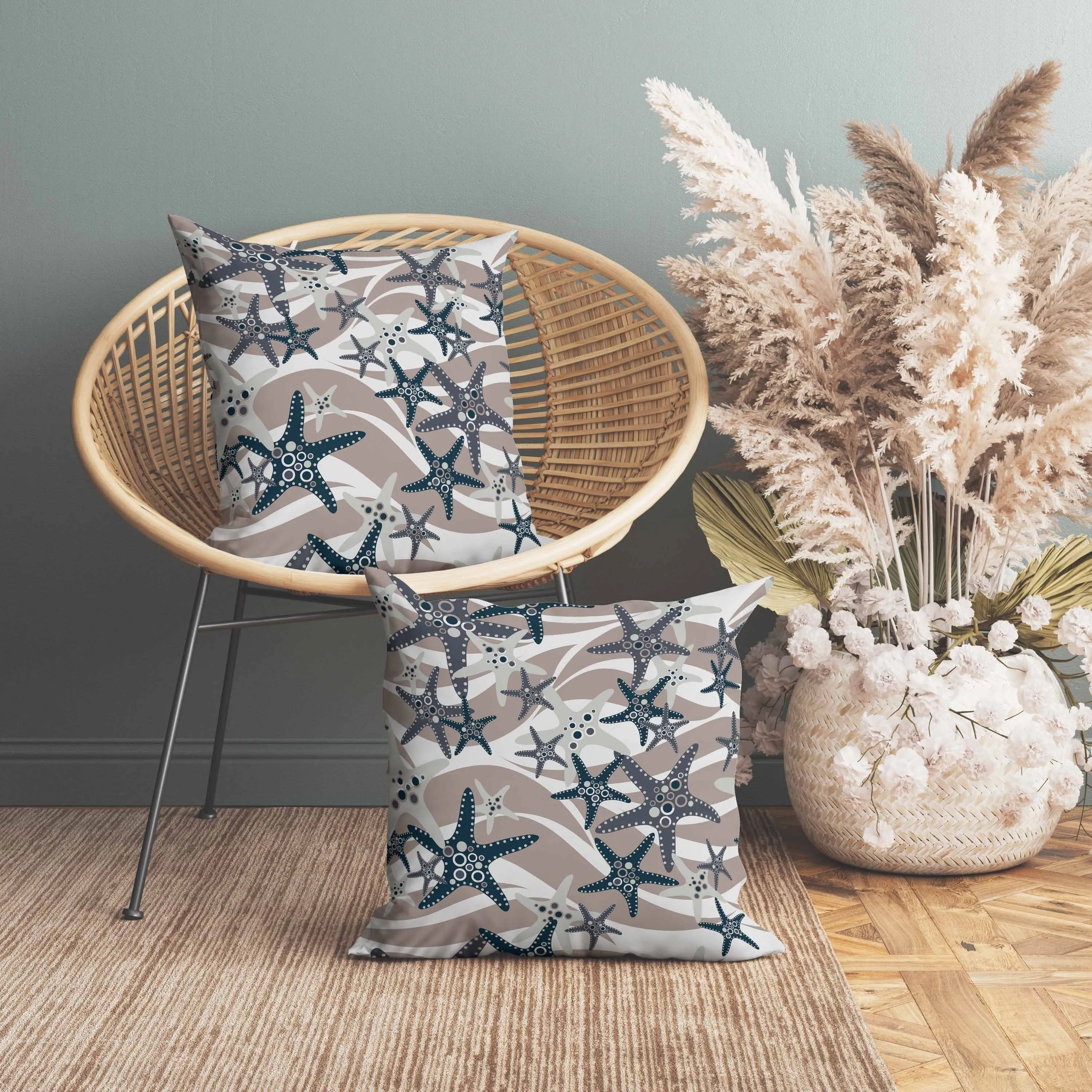 Starfish Sway Faux Suede Reversible Throw Pillow White and Gray