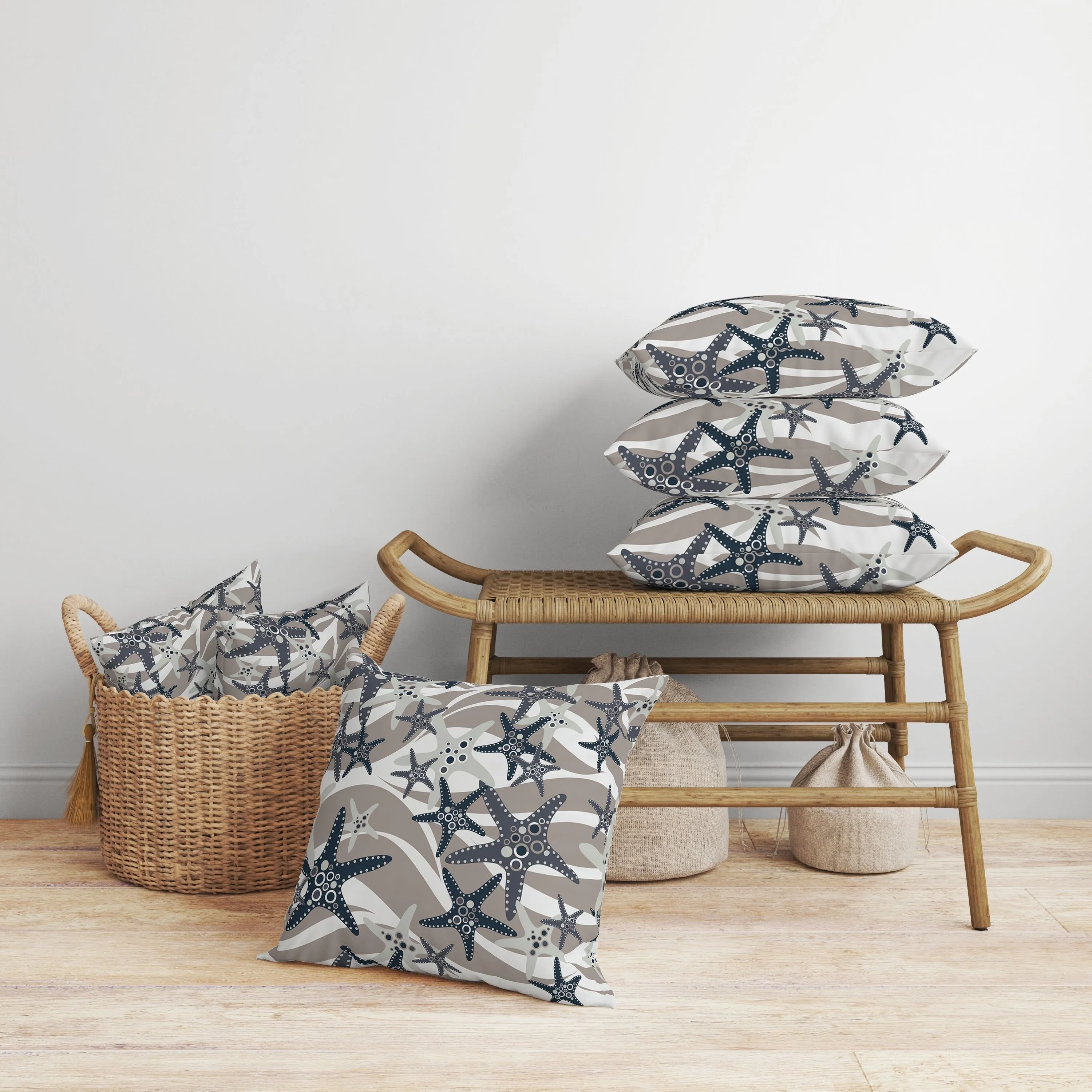 Starfish Sway Faux Suede Reversible Throw Pillow White and Gray