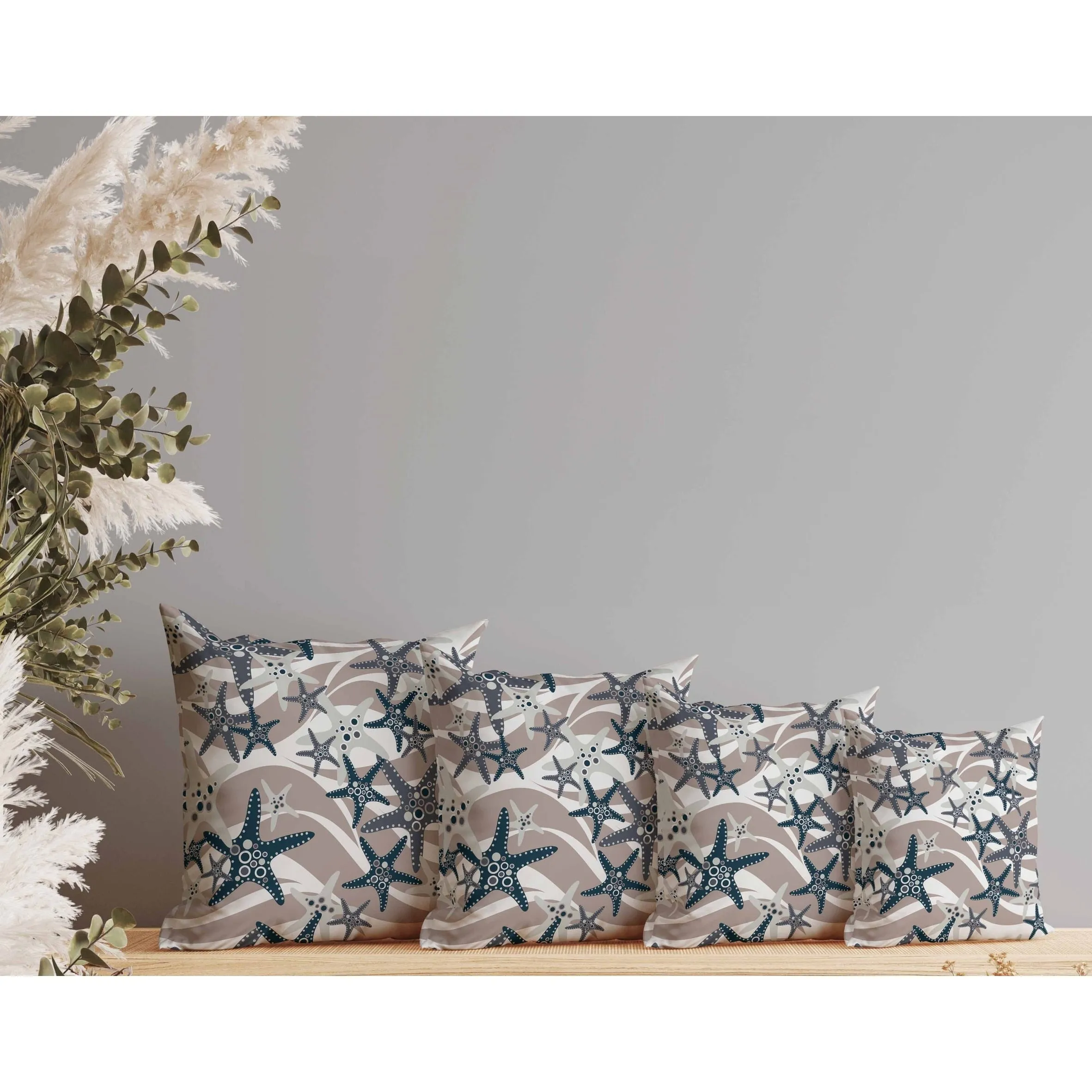 Starfish Sway Faux Suede Reversible Throw Pillow White and Gray