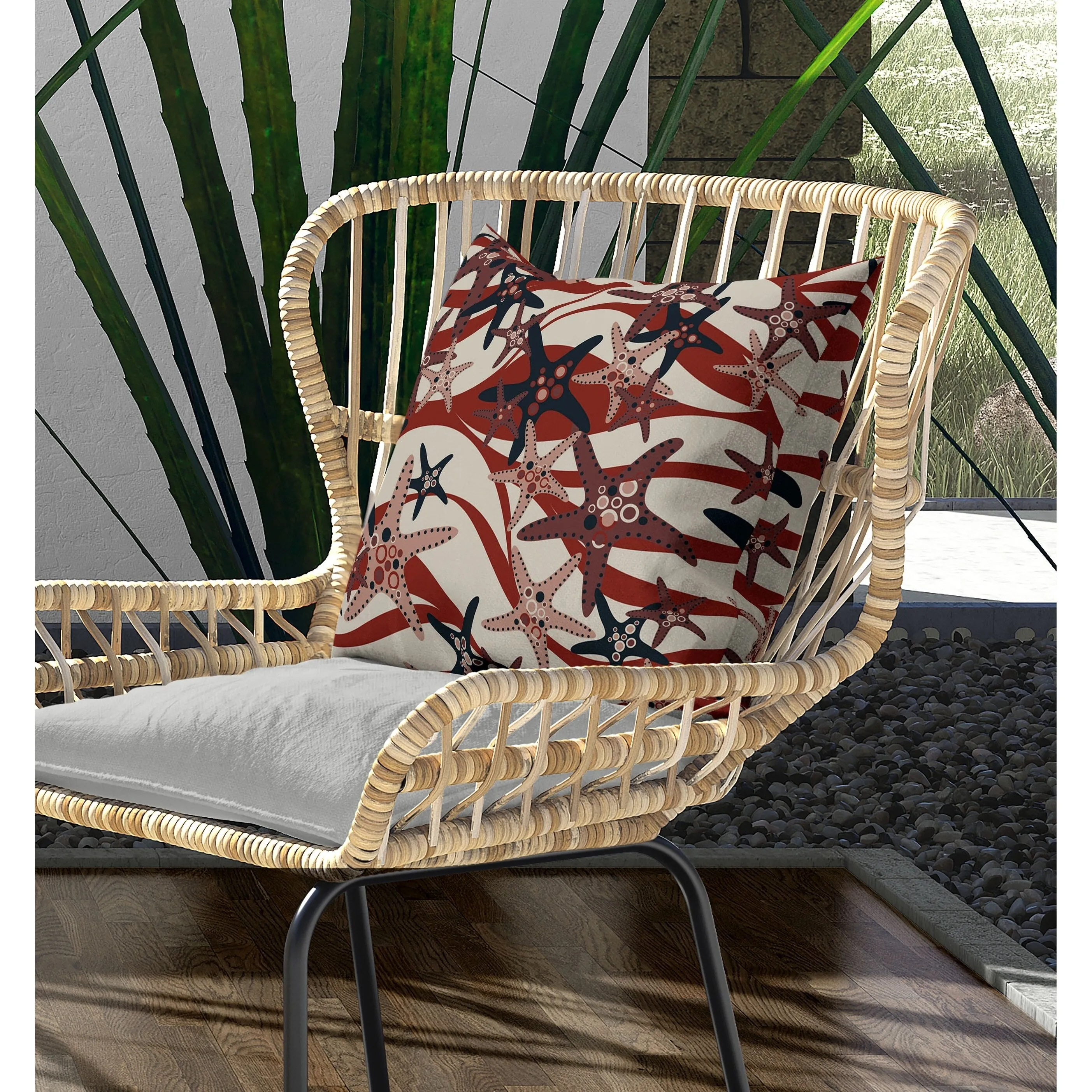 Starfish Sway Indoor/Outdoor Reversible Throw Pillow Silver and Red