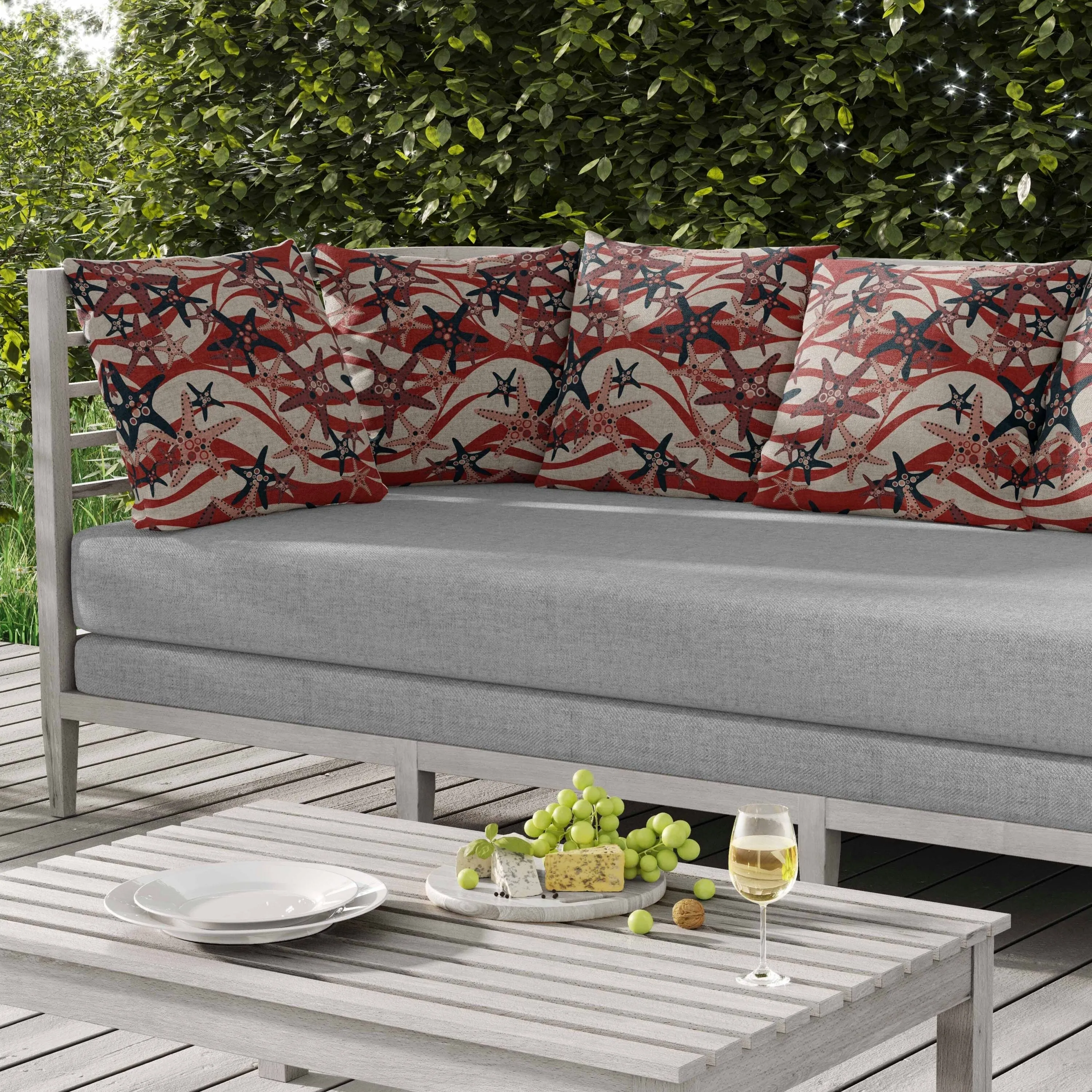 Starfish Sway Indoor/Outdoor Reversible Throw Pillow Silver and Red
