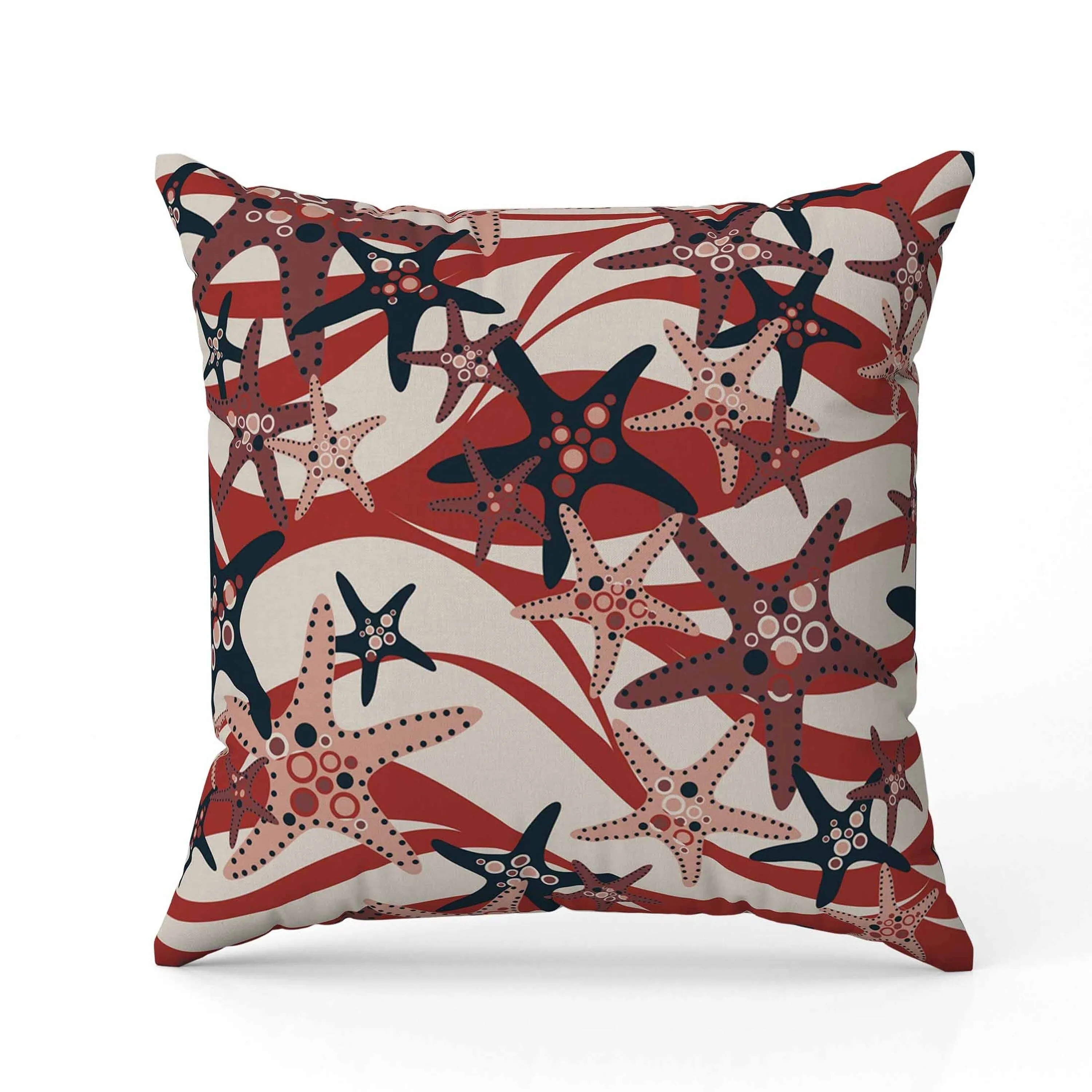 Starfish Sway Indoor/Outdoor Reversible Throw Pillow Silver and Red