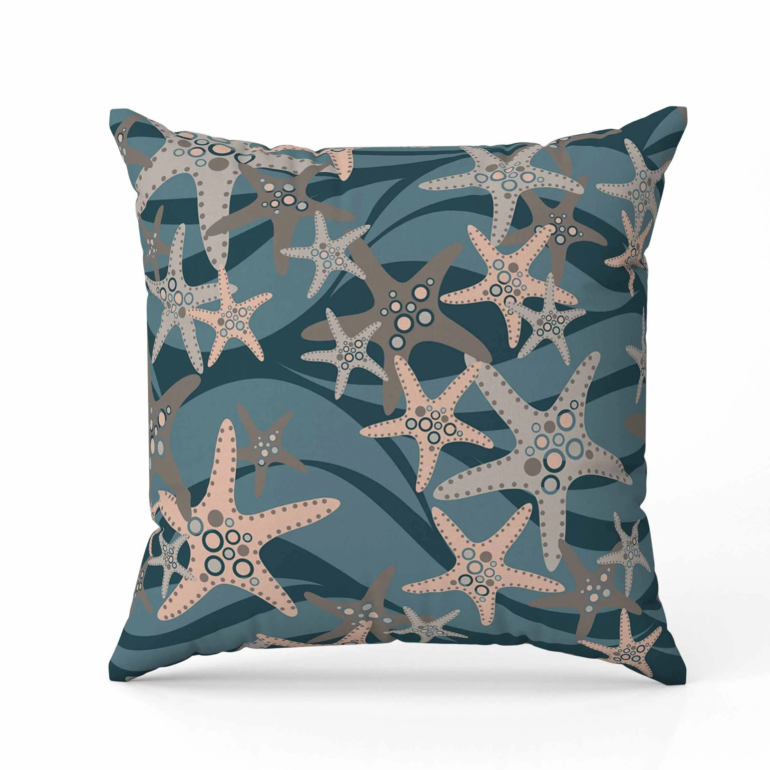 Starfish Sway Indoor/Outdoor Reversible Throw Pillow Teal and Gray
