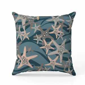 Starfish Sway Indoor/Outdoor Reversible Throw Pillow Teal and Gray
