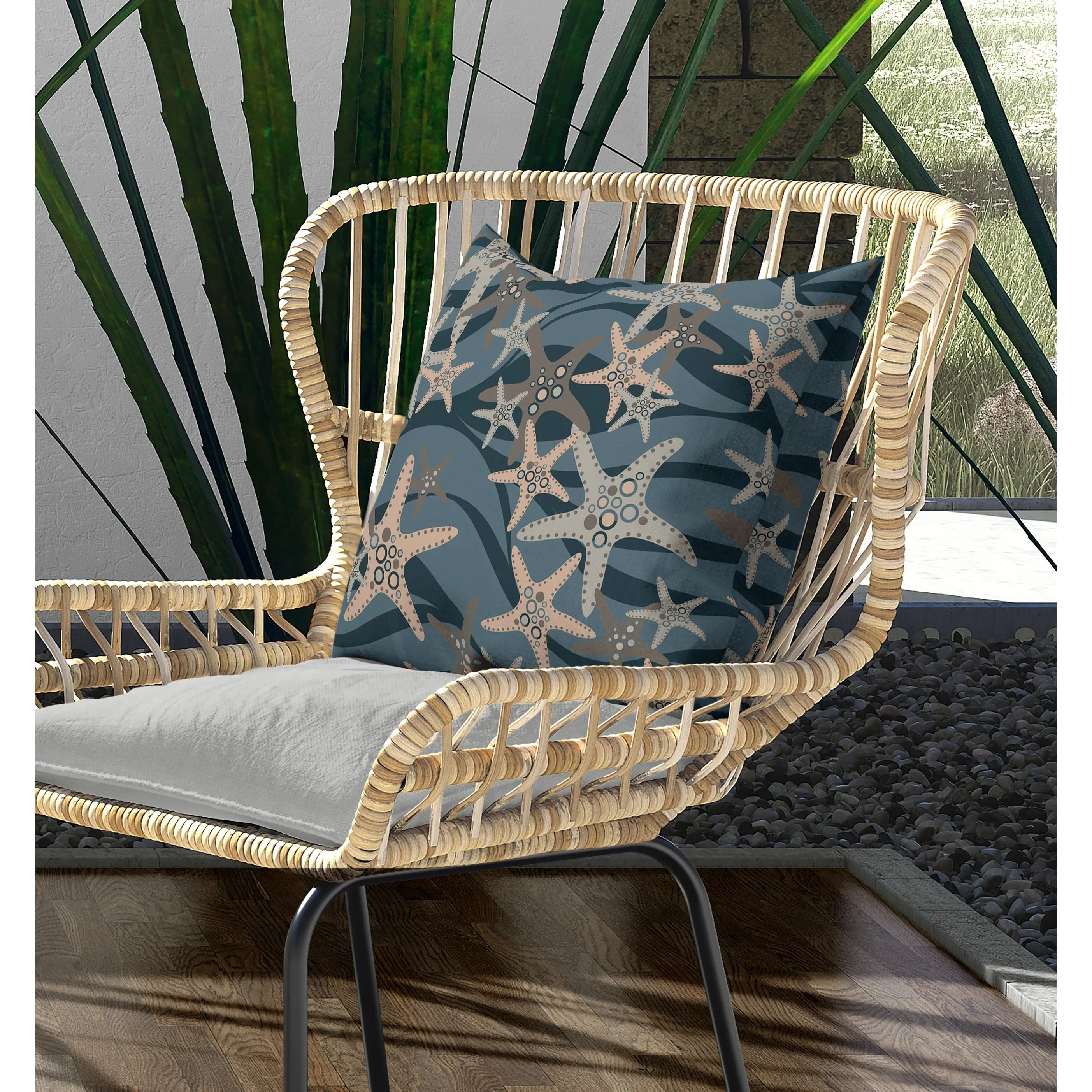 Starfish Sway Indoor/Outdoor Reversible Throw Pillow Teal and Gray