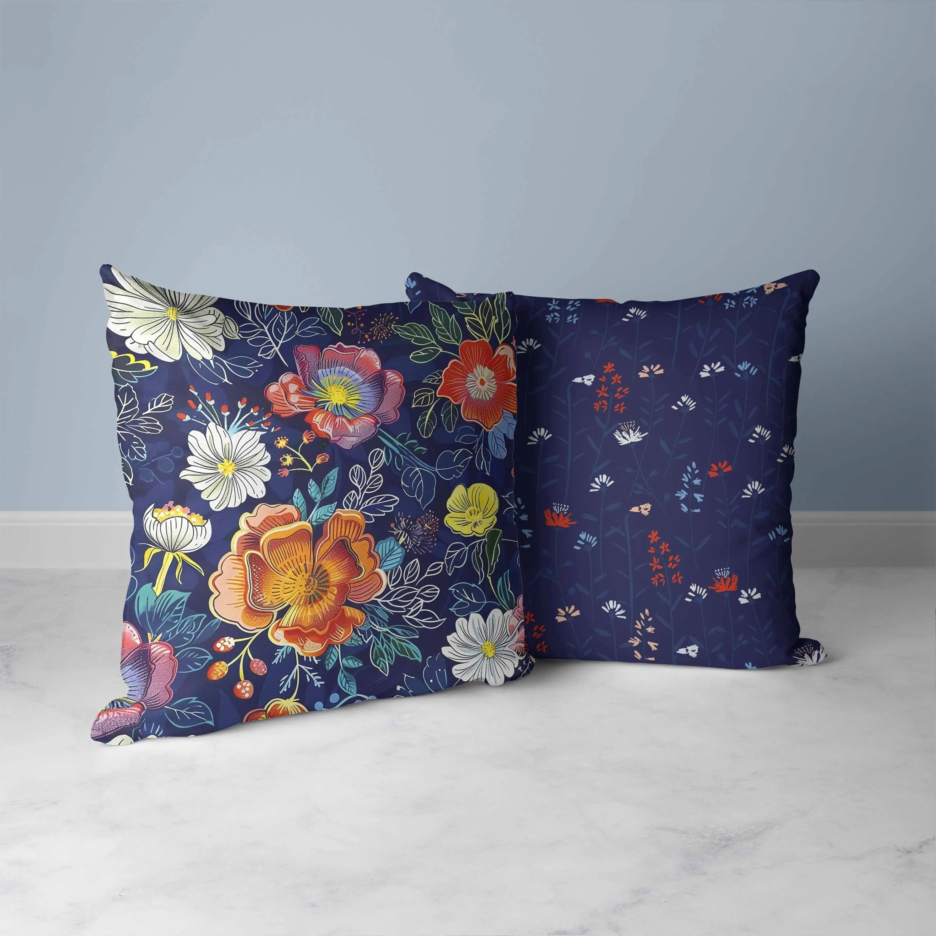 Starlight Florals Faux Suede Reversible Throw Pillow Blue and Orange