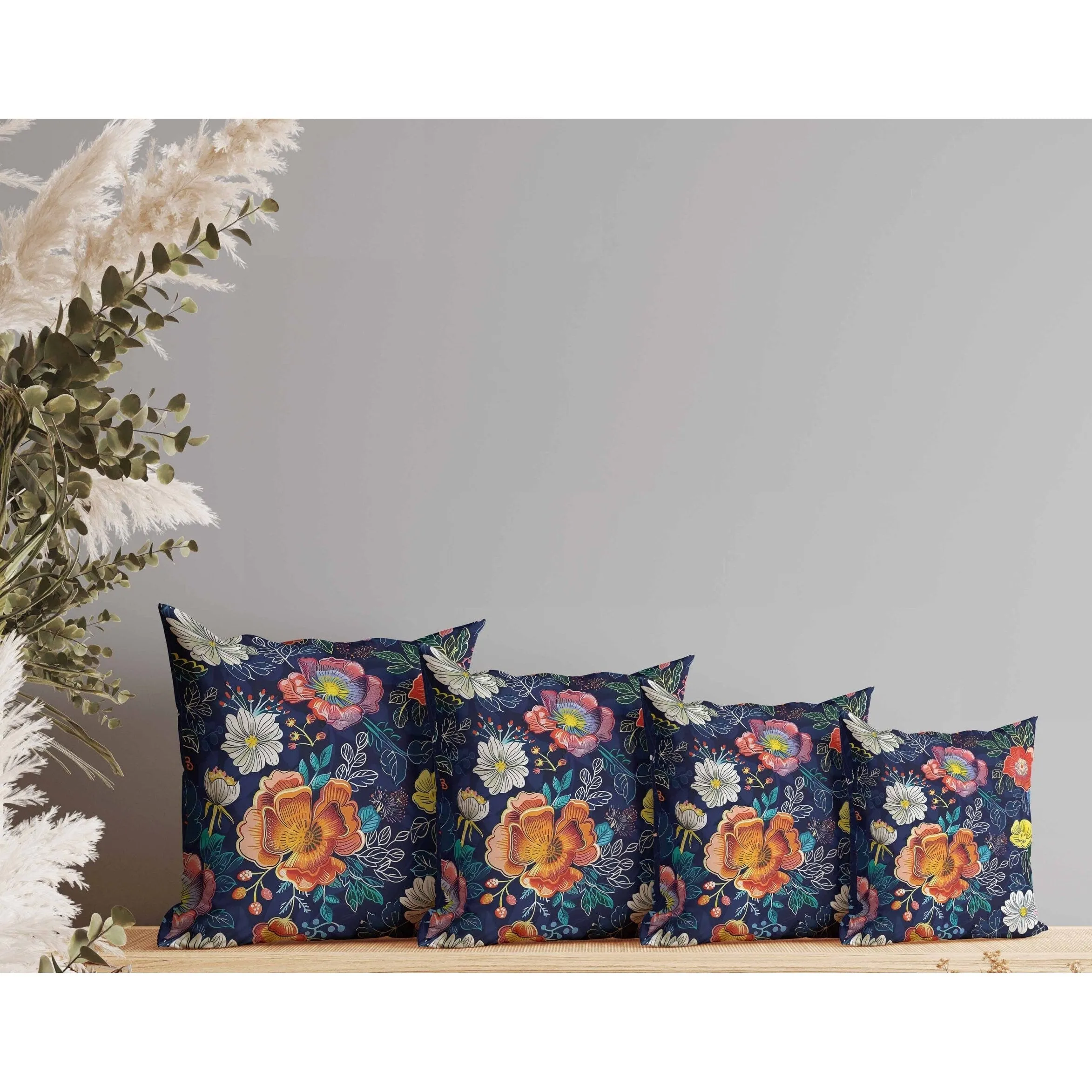 Starlight Florals Faux Suede Reversible Throw Pillow Blue and Orange