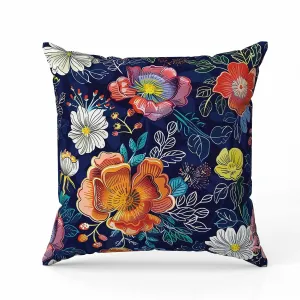 Starlight Florals Faux Suede Reversible Throw Pillow Blue and Orange