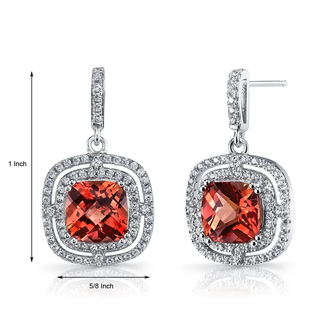 Sterling Silver 6ct Created Padparadscha Sapphire Dangling Earrings