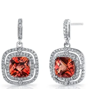 Sterling Silver 6ct Created Padparadscha Sapphire Dangling Earrings