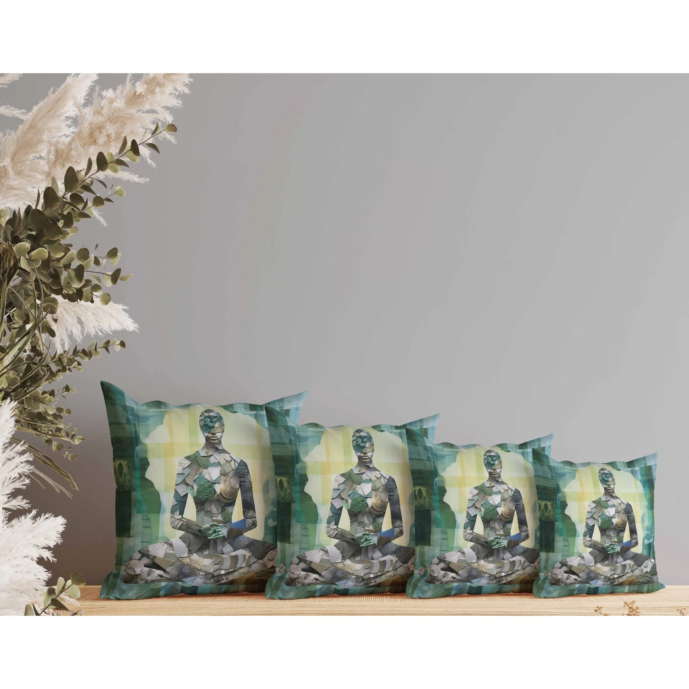 Stone Statue Faux Suede Reversible Throw Pillow Cyan and Yellow