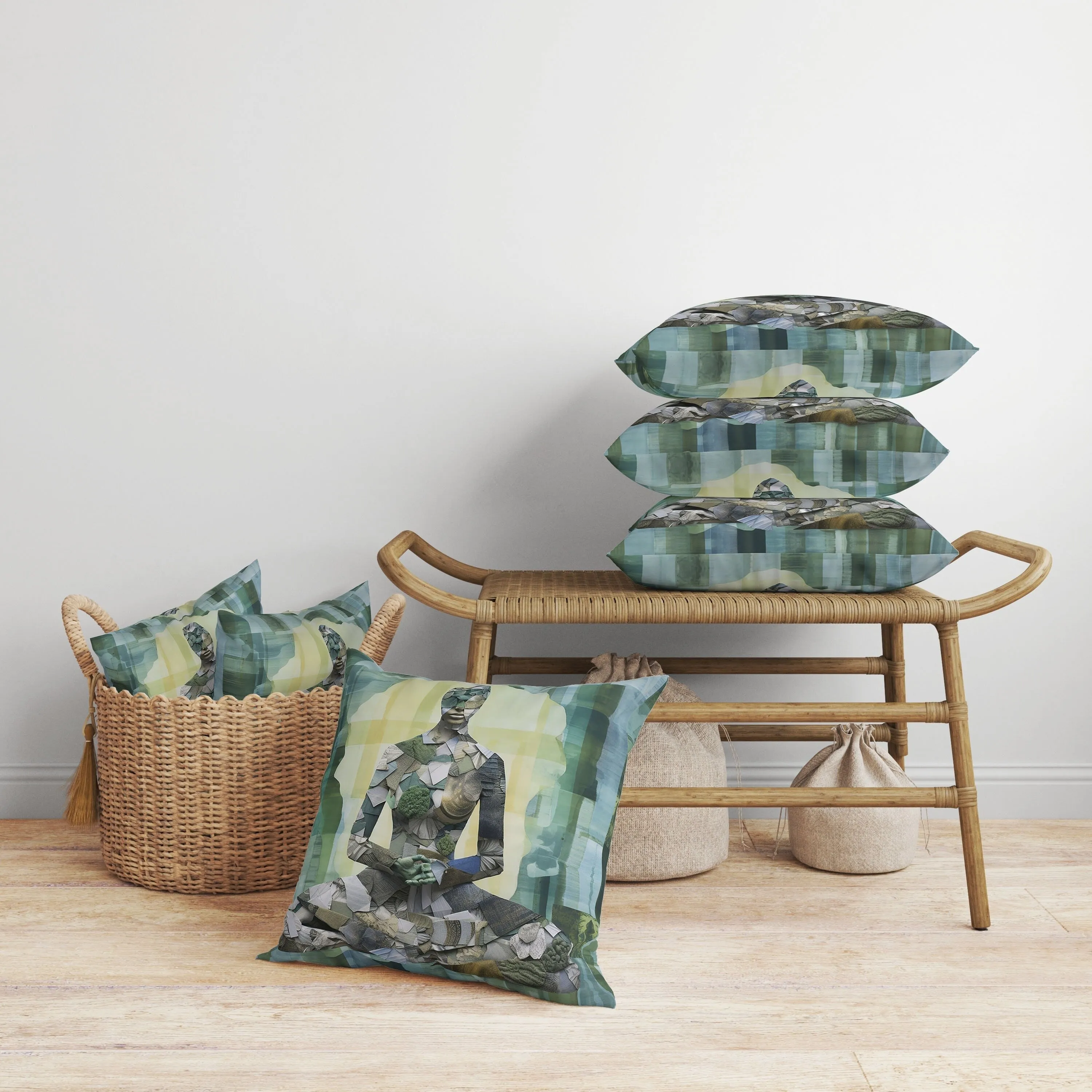 Stone Statue Faux Suede Reversible Throw Pillow Cyan and Yellow