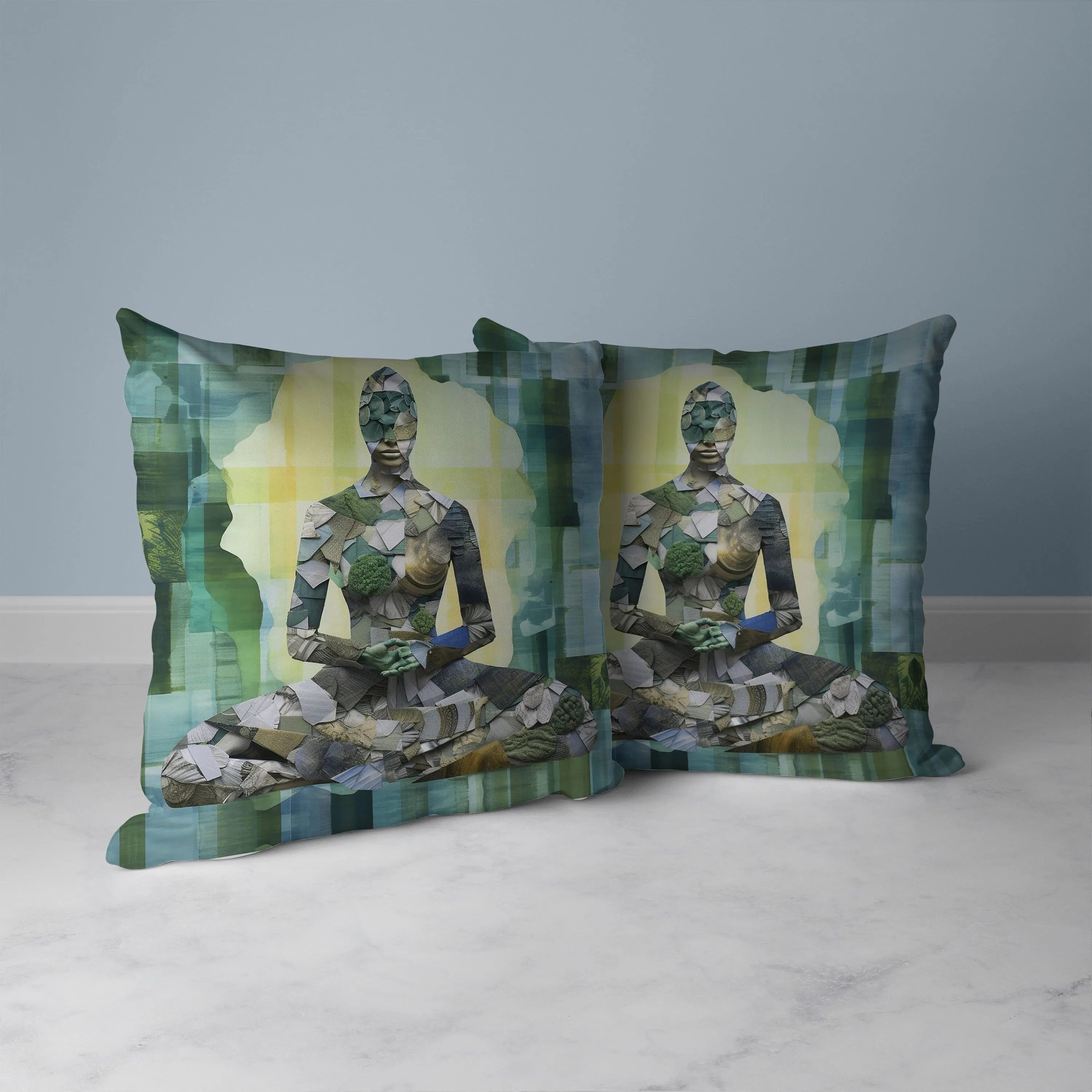 Stone Statue Faux Suede Reversible Throw Pillow Cyan and Yellow