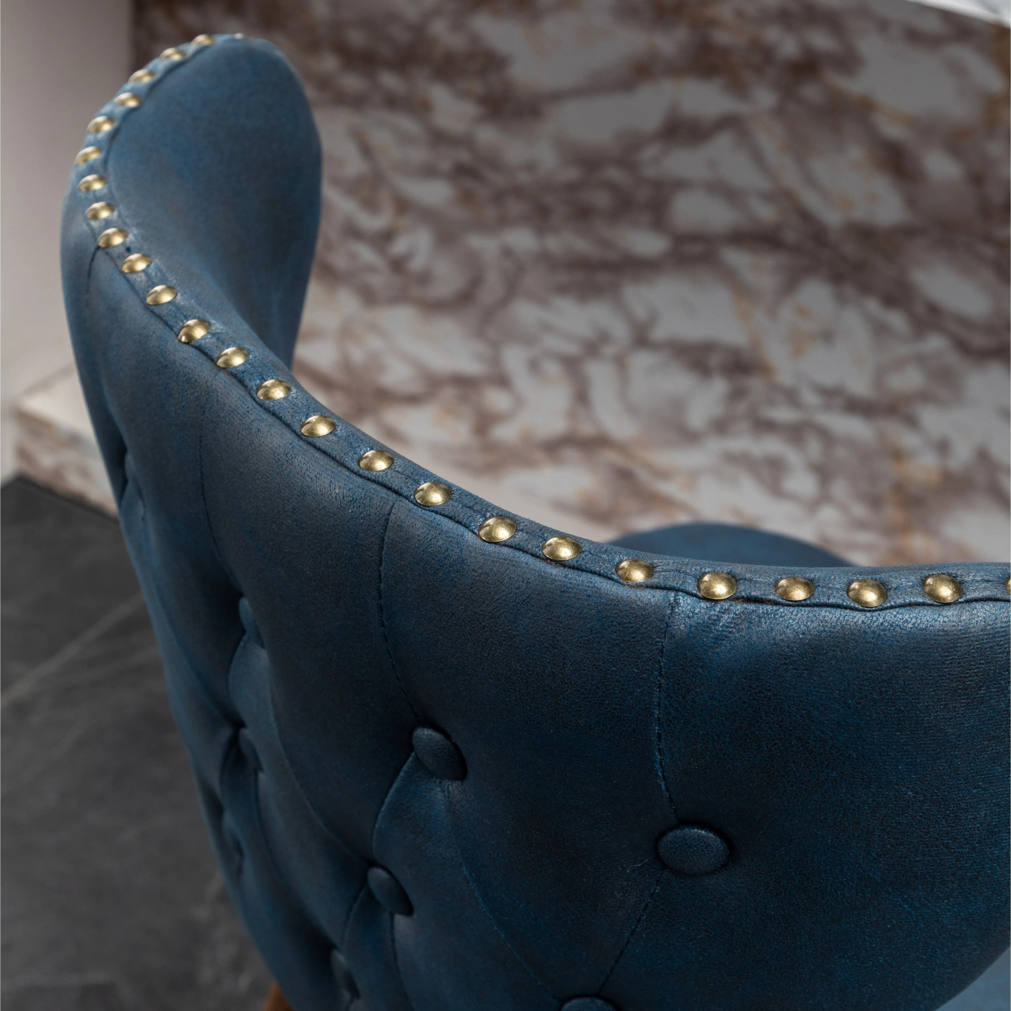 Stylish and Comfortable Counter Stool Set with Tufted Back and Nailhead Trim. Perfect for Any Kitchen or Bar Area.