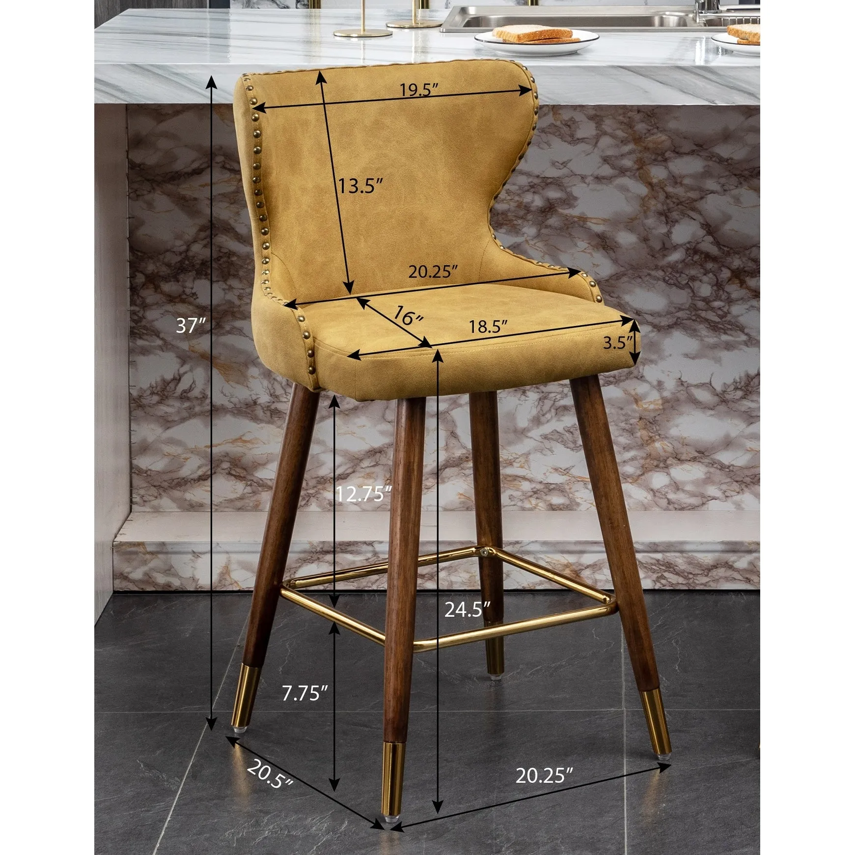 Stylish and Comfortable Counter Stool Set with Tufted Back and Nailhead Trim. Perfect for Any Kitchen or Bar Area.