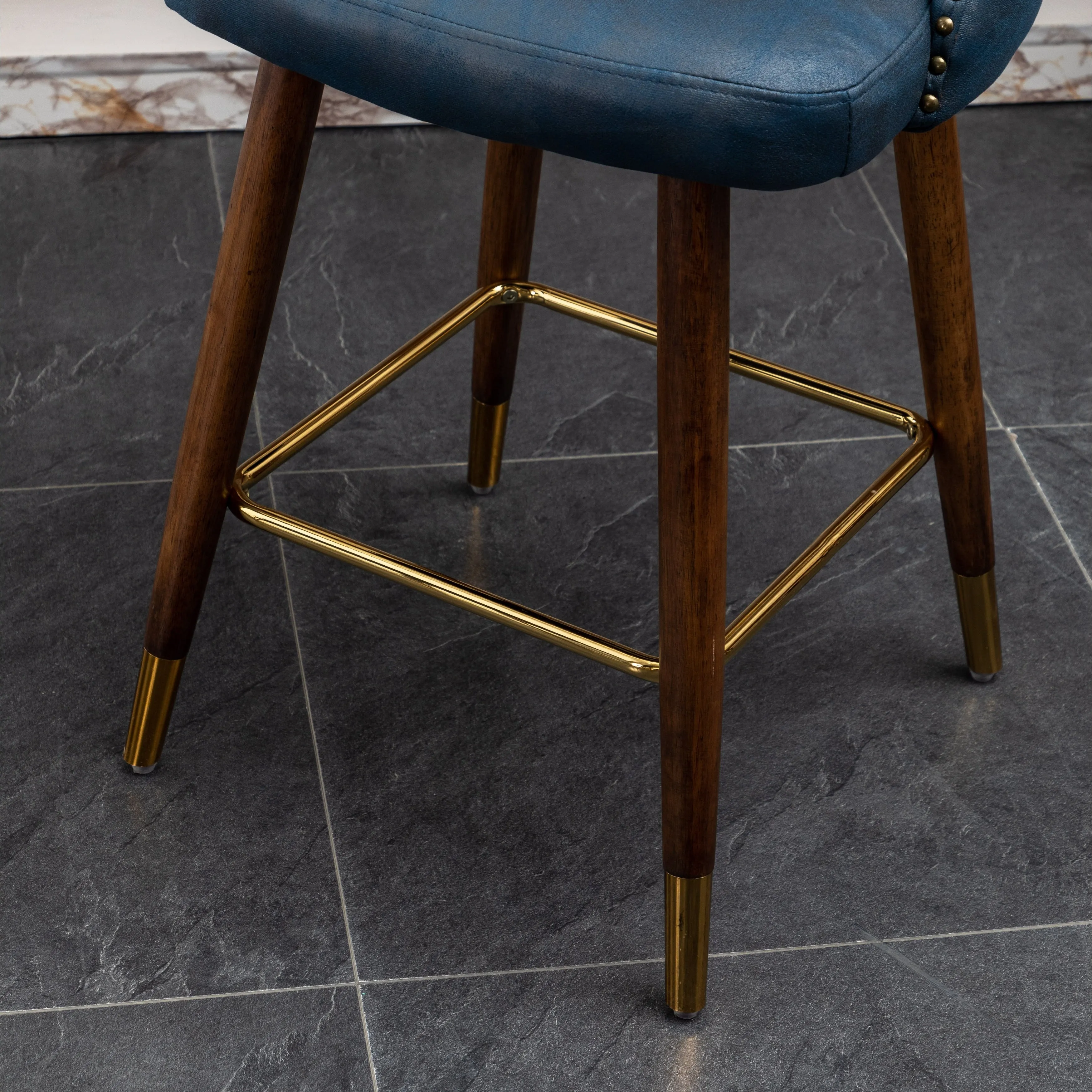 Stylish and Comfortable Counter Stool Set with Tufted Back and Nailhead Trim. Perfect for Any Kitchen or Bar Area.