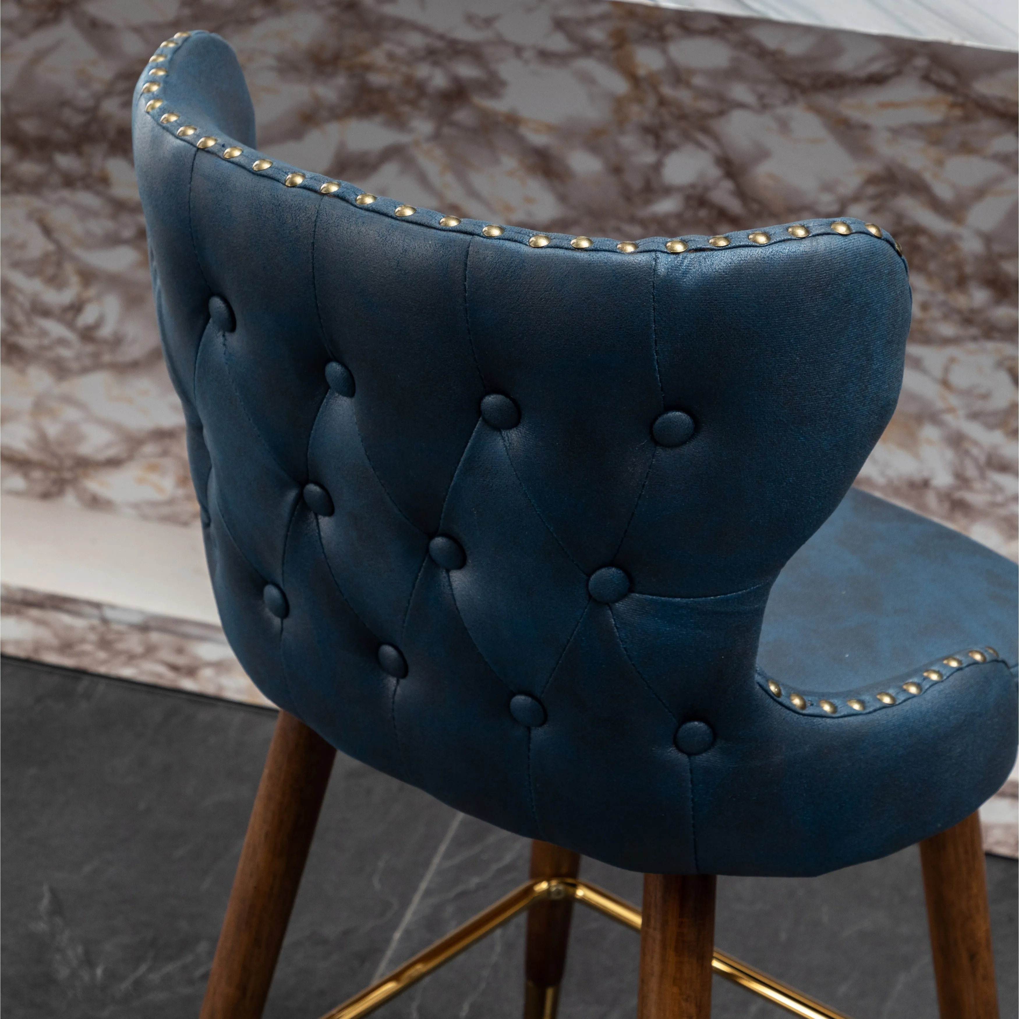 Stylish and Comfortable Counter Stool Set with Tufted Back and Nailhead Trim. Perfect for Any Kitchen or Bar Area.