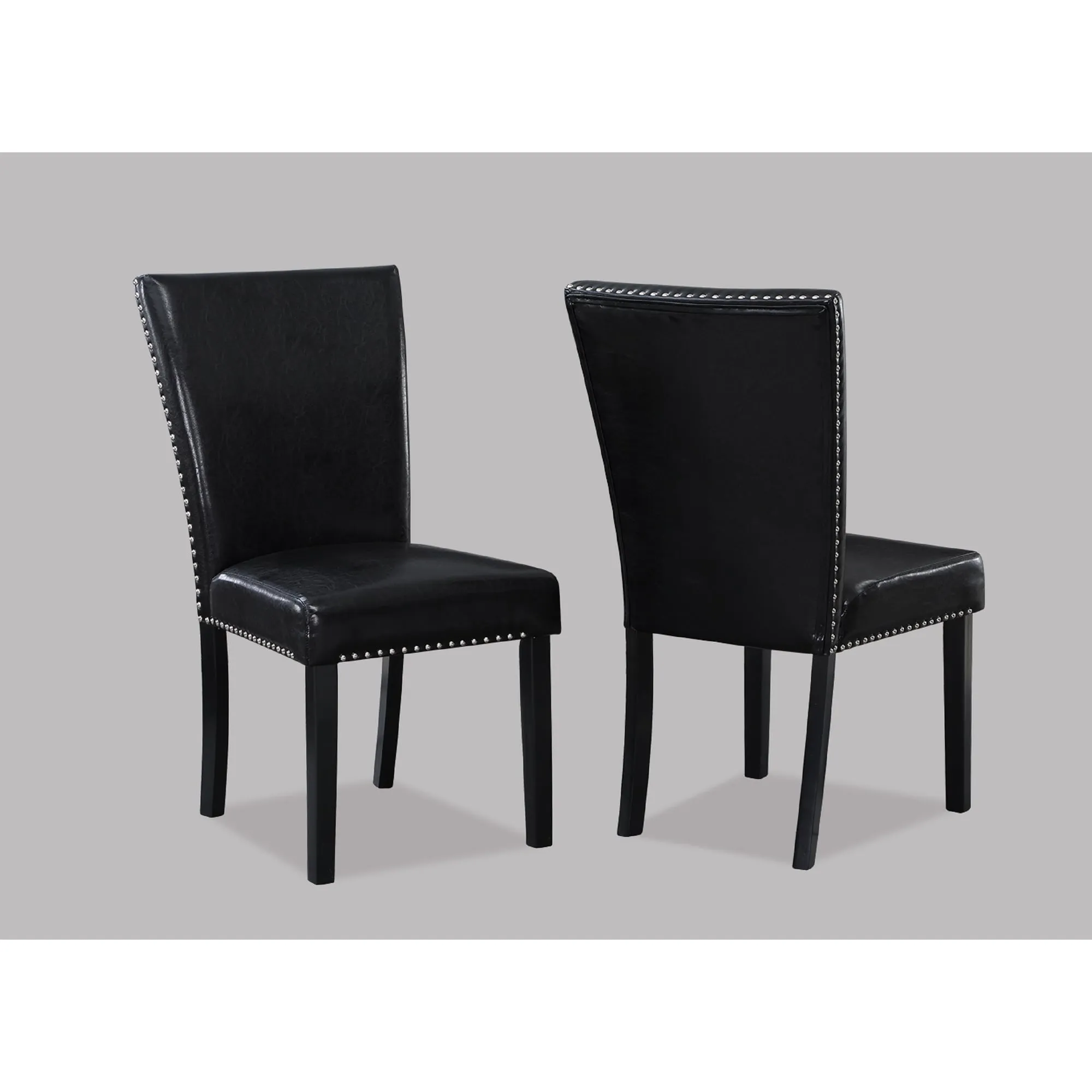 Stylish Transitional Upholstered Side Chair with Nailhead Trim and Faux Leather Upholstery for Dining Room and Living Room.