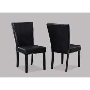 Stylish Transitional Upholstered Side Chair with Nailhead Trim and Faux Leather Upholstery for Dining Room and Living Room.