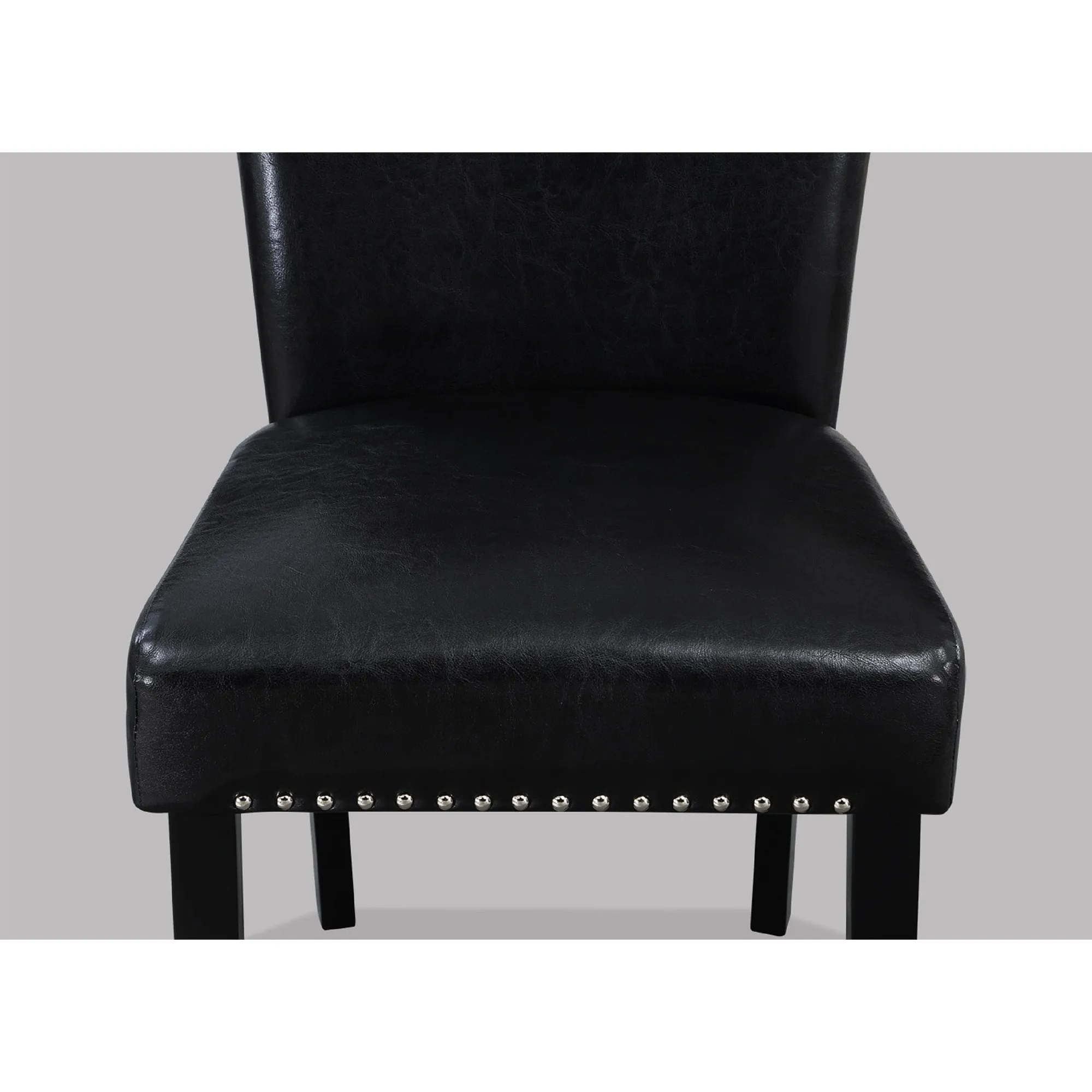 Stylish Transitional Upholstered Side Chair with Nailhead Trim and Faux Leather Upholstery for Dining Room and Living Room.