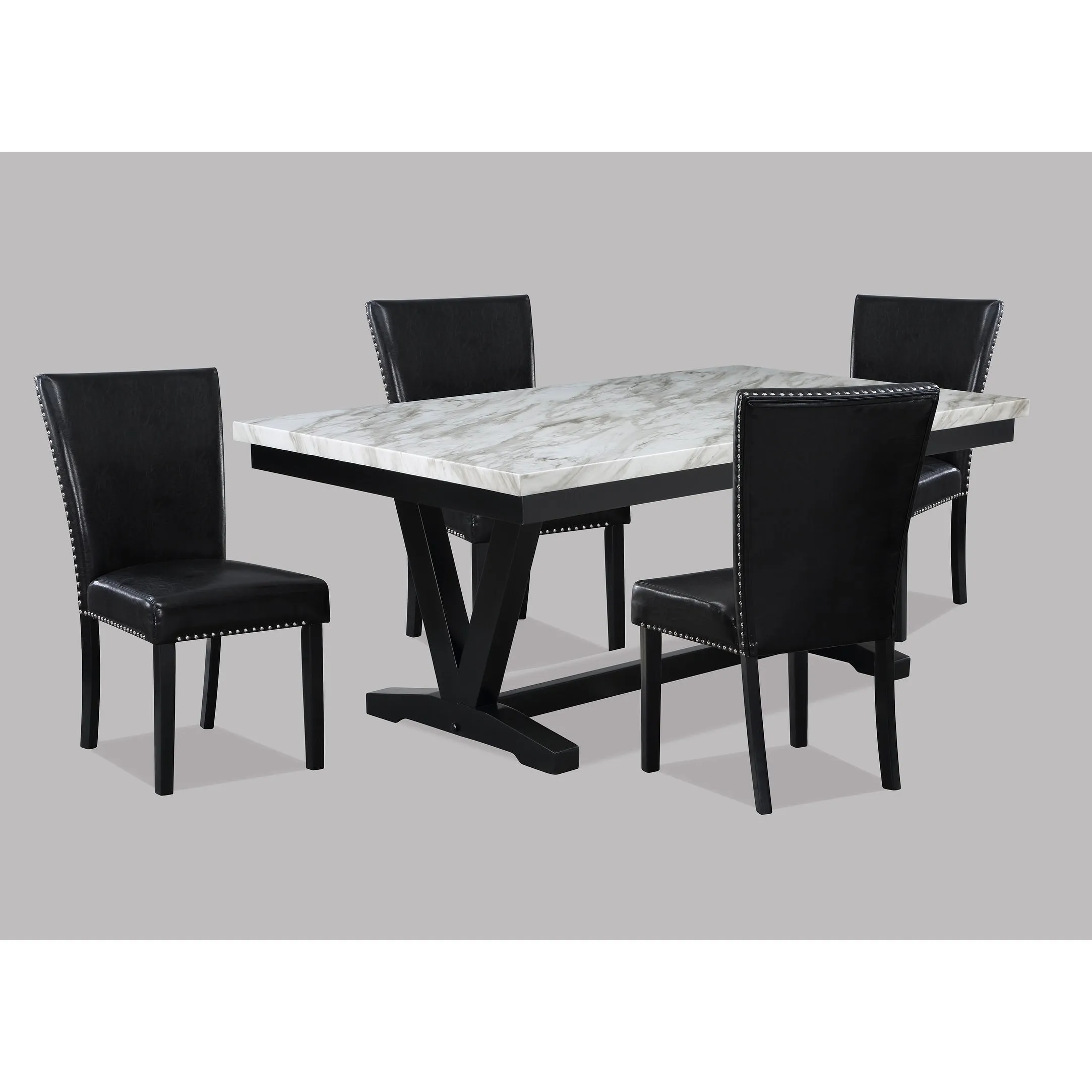 Stylish Transitional Upholstered Side Chair with Nailhead Trim and Faux Leather Upholstery for Dining Room and Living Room.
