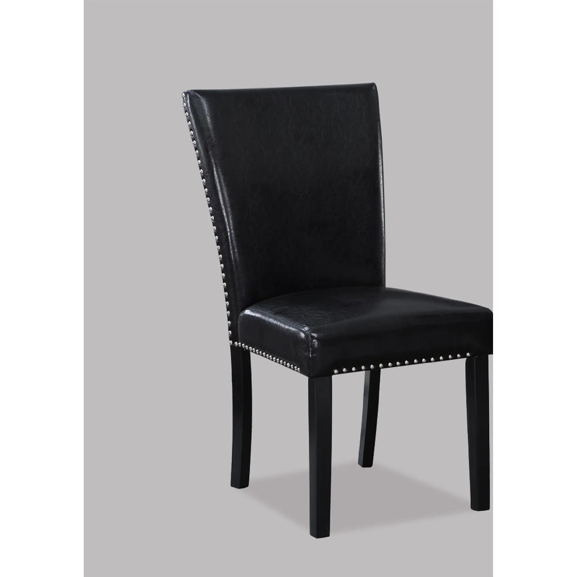 Stylish Transitional Upholstered Side Chair with Nailhead Trim and Faux Leather Upholstery for Dining Room and Living Room.
