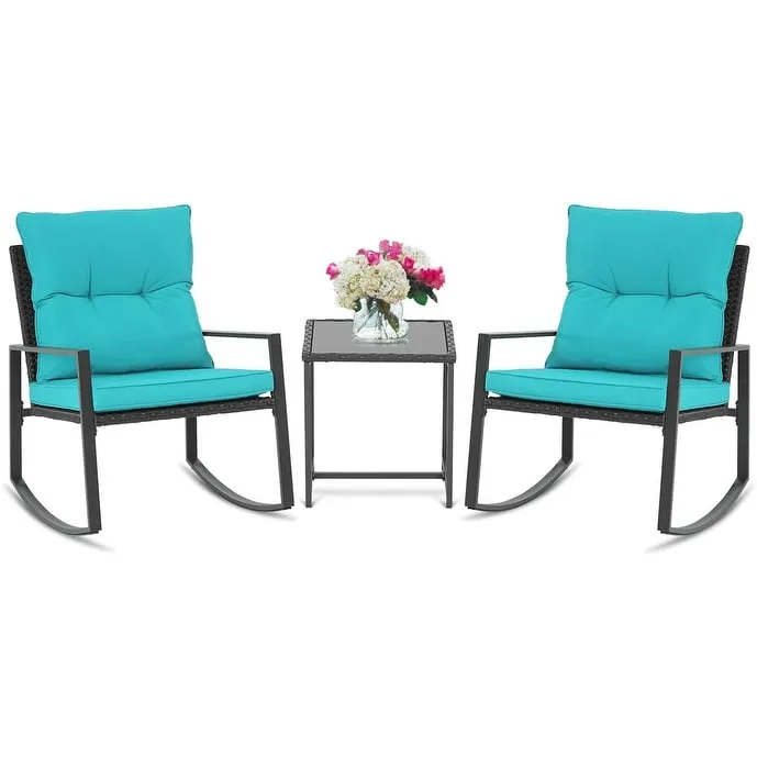 SUNCROWN 3-Piece Black Metal Outdoor Patio Rocking Bistro Set
