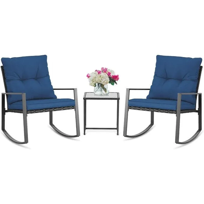 SUNCROWN 3-Piece Black Metal Outdoor Patio Rocking Bistro Set