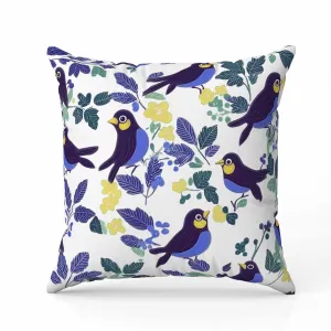 Sweet Tweets Faux Suede Reversible Throw Pillow Blue and Yellow