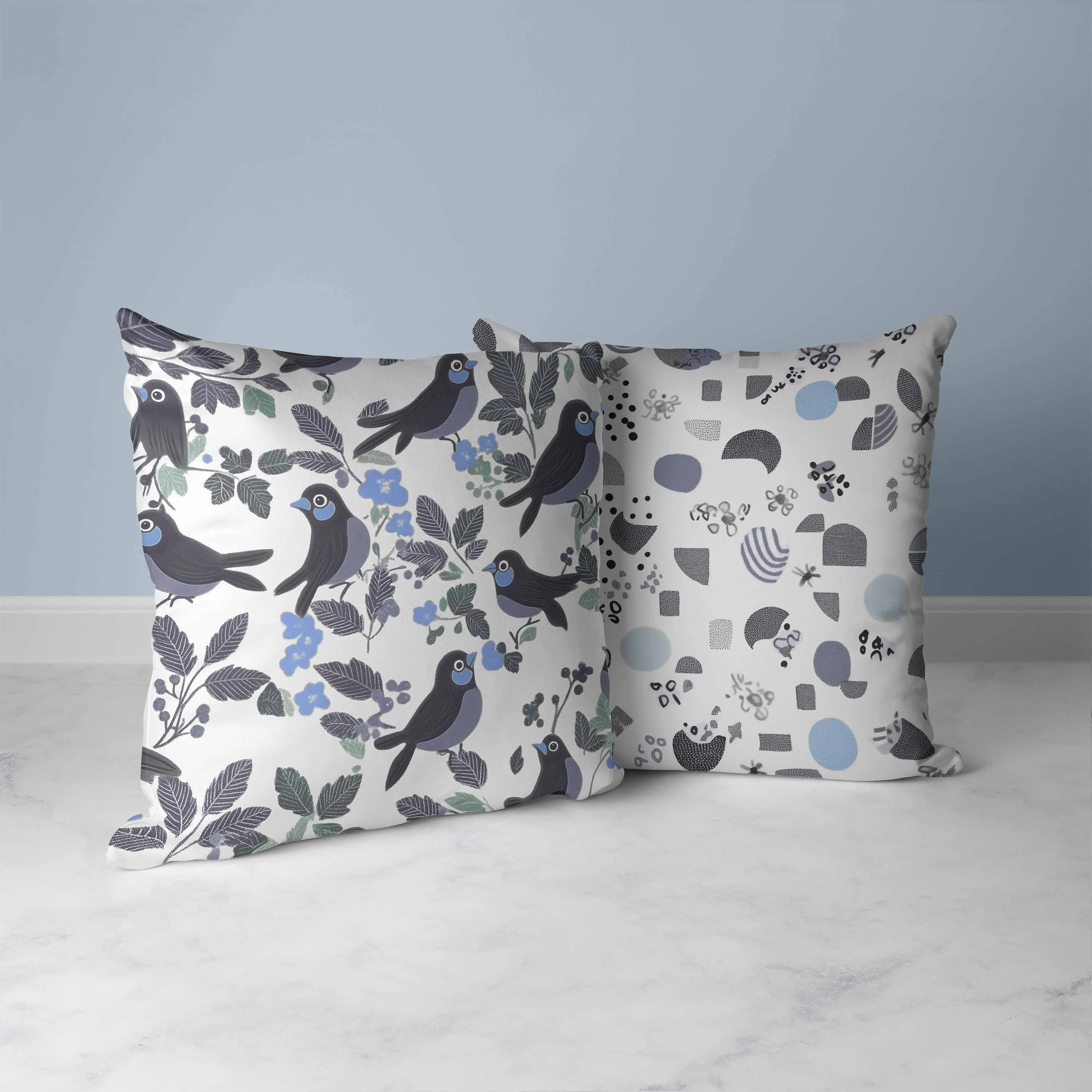 Sweet Tweets Faux Suede Reversible Throw Pillow Gray and Green