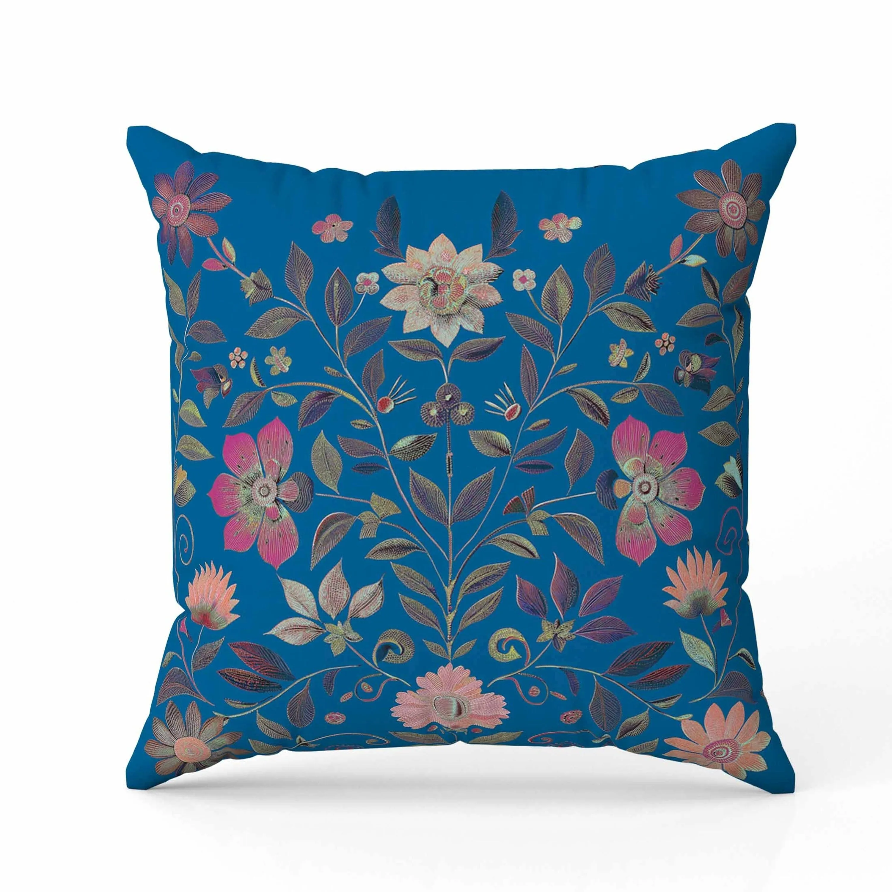 Symmetrical Flora Faux Suede Reversible Throw Pillow Blue and Pink