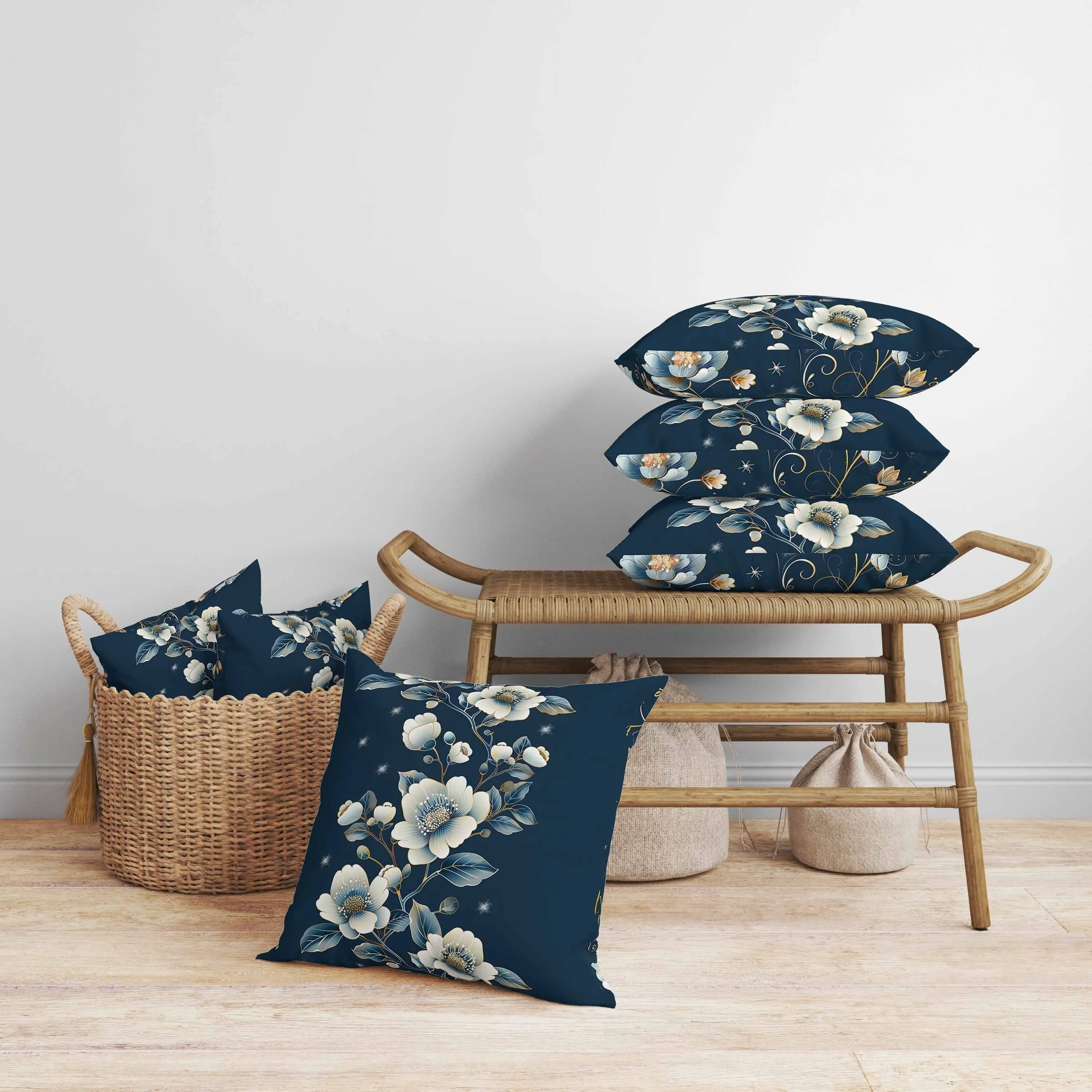 Teal Flowerscape Faux Suede Reversible Throw Pillow Dark and Blue