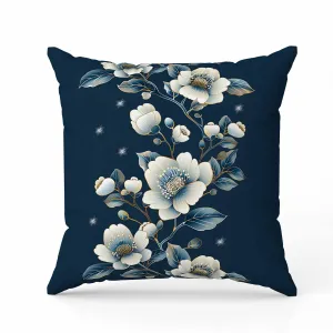Teal Flowerscape Faux Suede Reversible Throw Pillow Dark and Blue