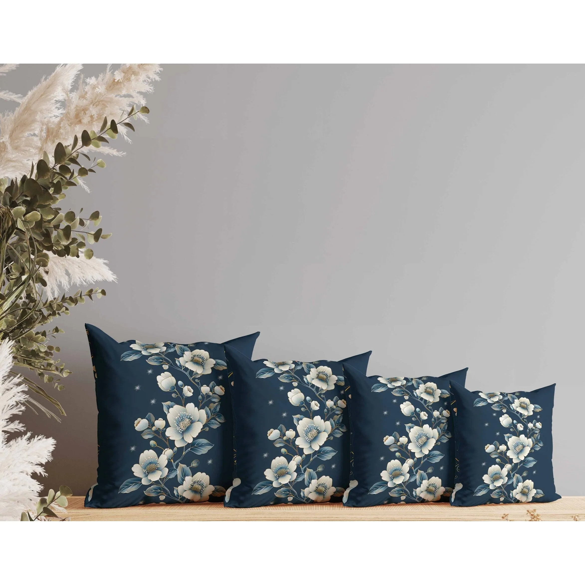 Teal Flowerscape Faux Suede Reversible Throw Pillow Dark and Blue