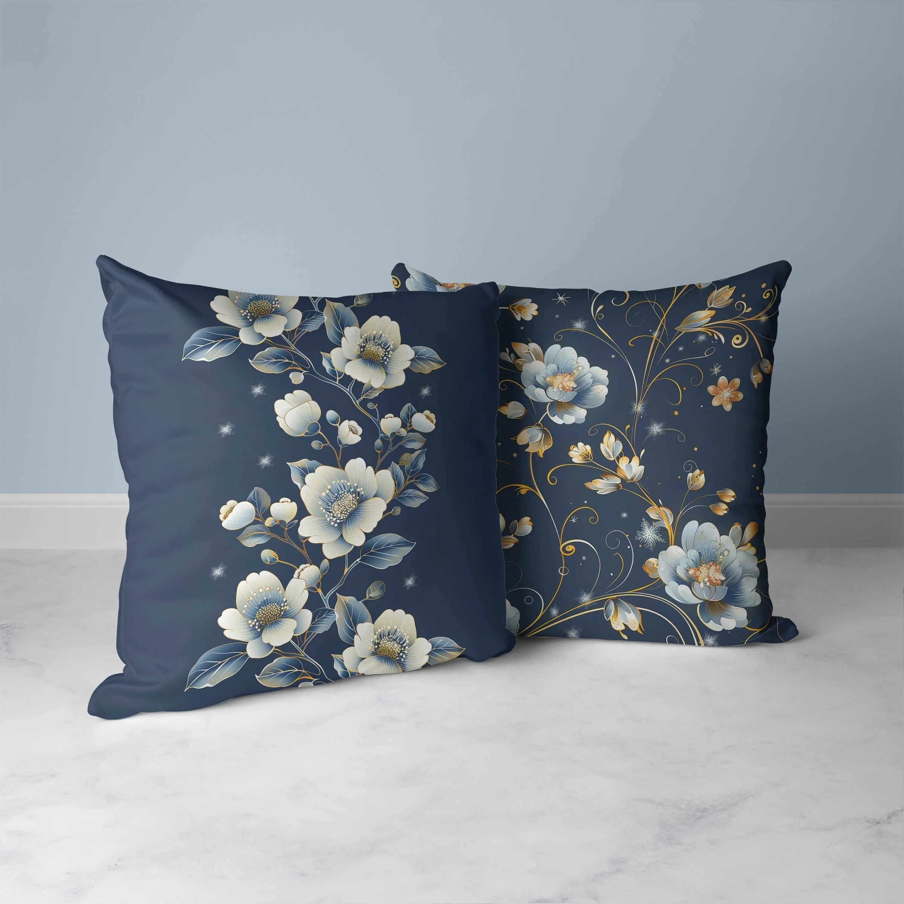 Teal Flowerscape Faux Suede Reversible Throw Pillow Dark and Blue