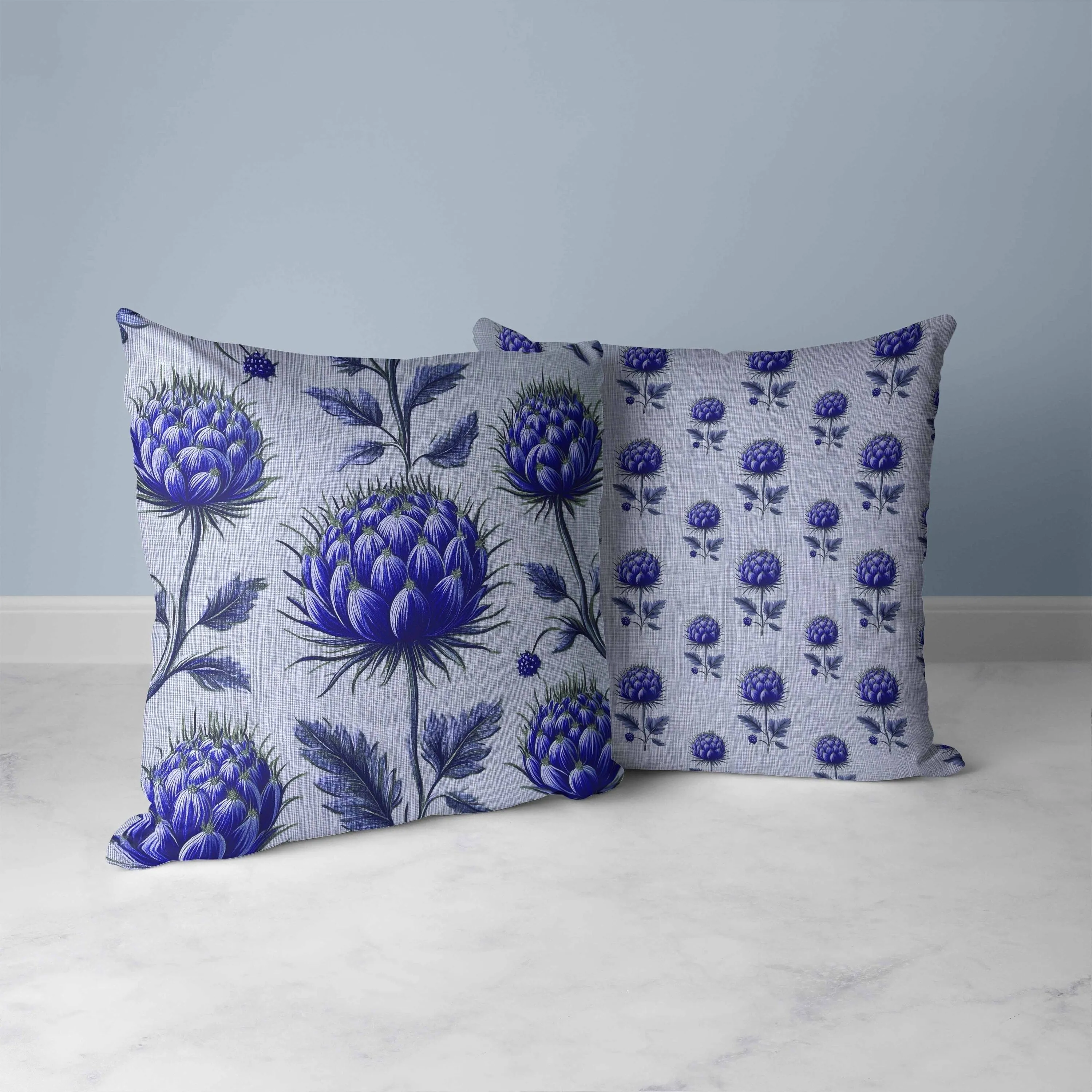 Thistle Garden Faux Suede Reversible Throw Pillow Blue