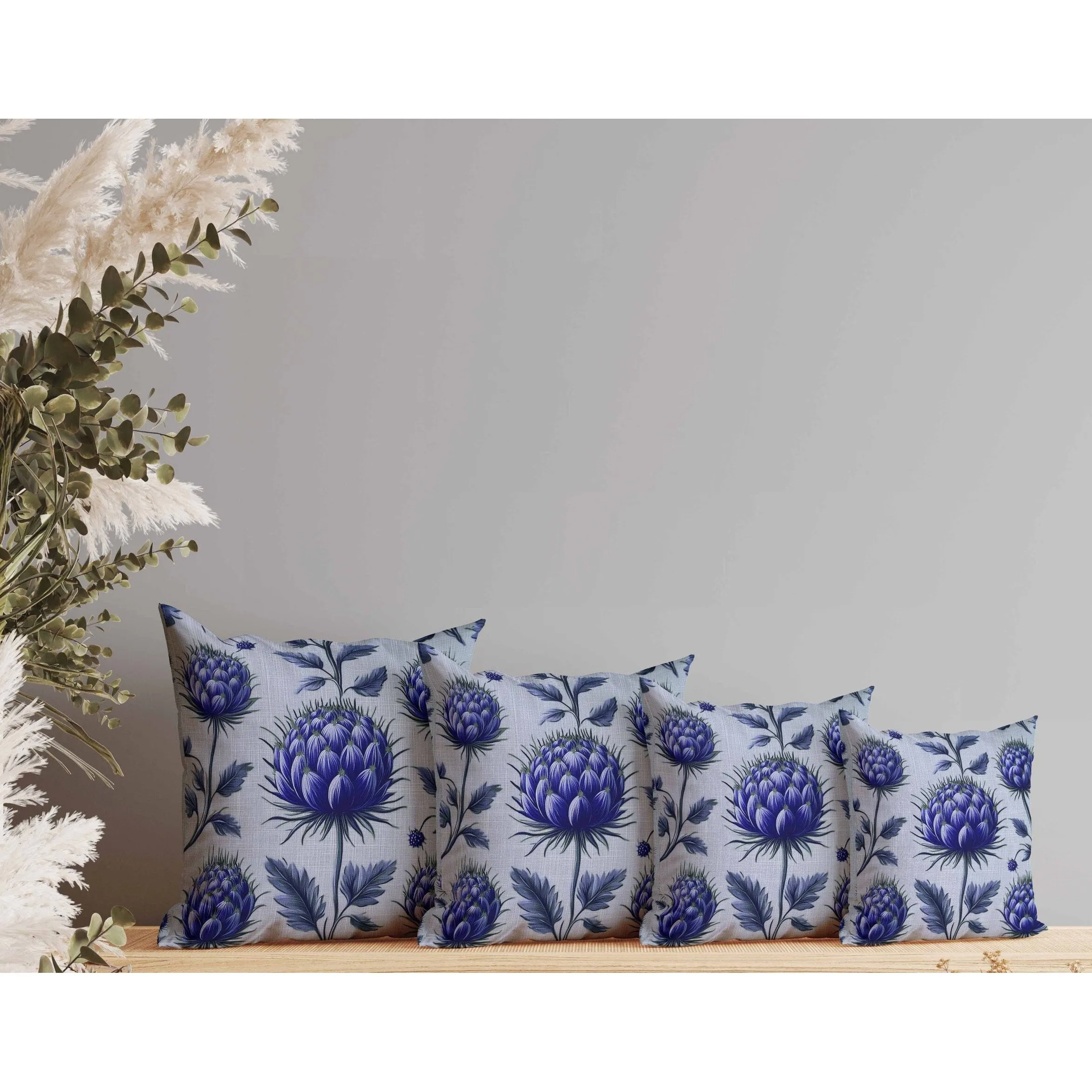 Thistle Garden Faux Suede Reversible Throw Pillow Blue