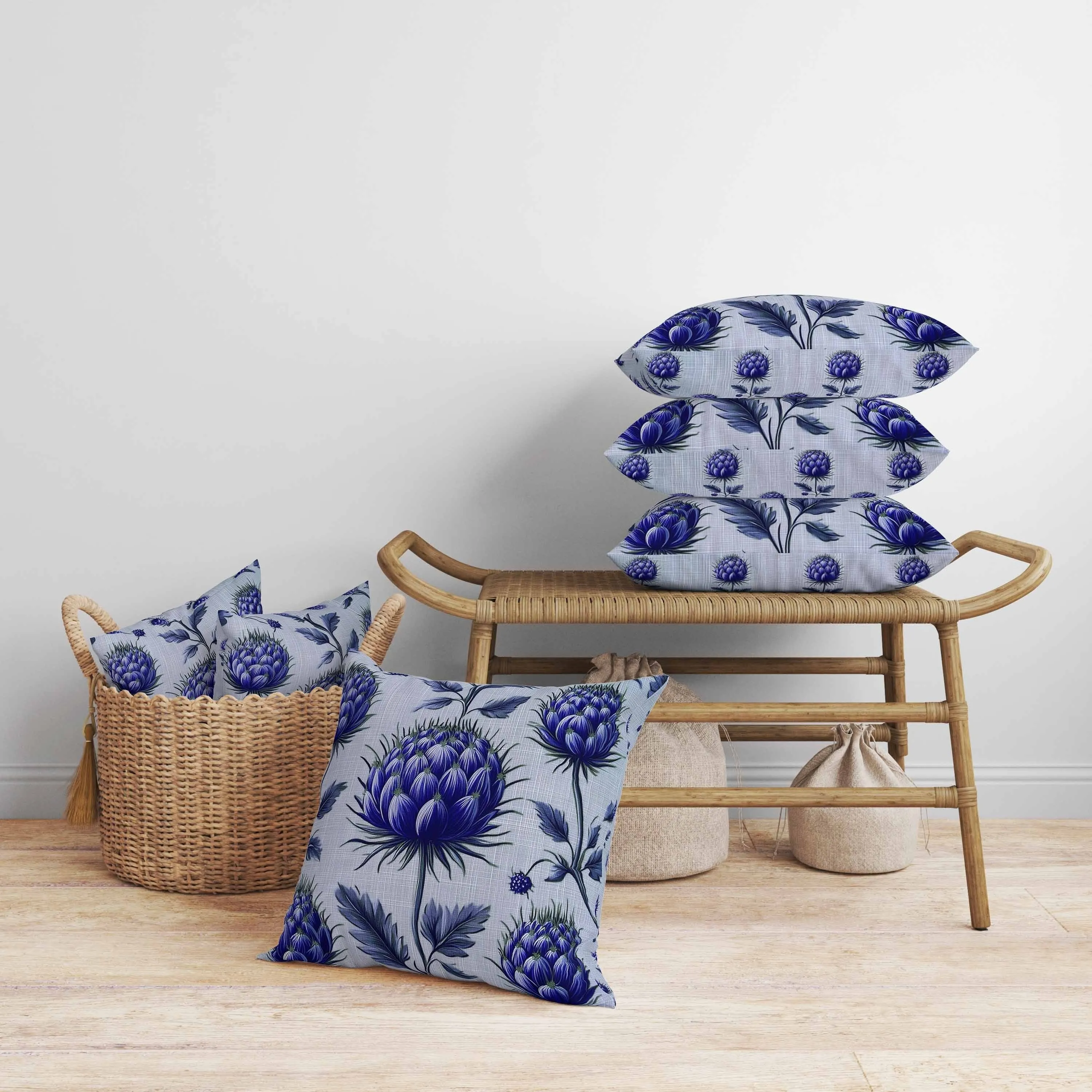 Thistle Garden Faux Suede Reversible Throw Pillow Blue