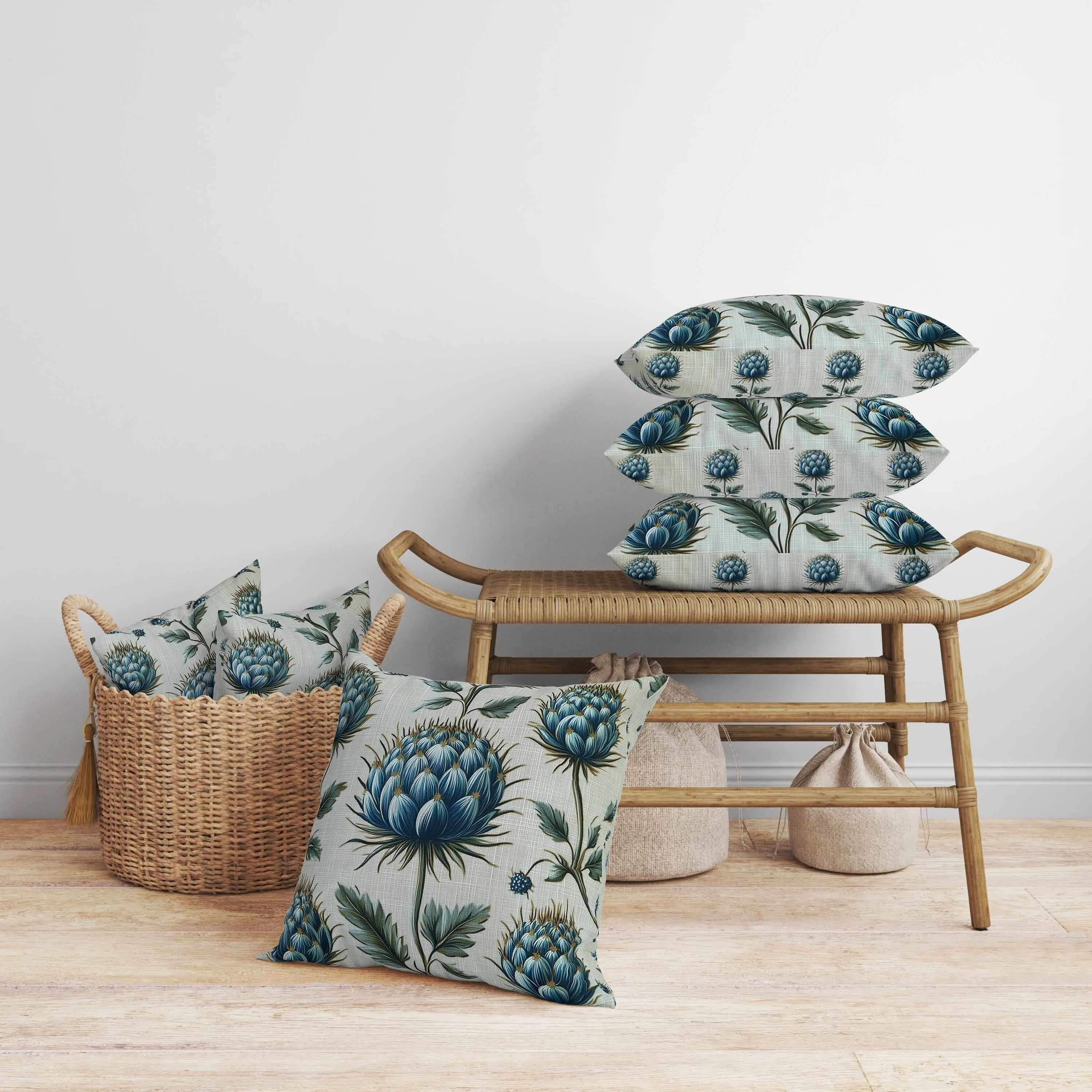Thistle Garden Faux Suede Reversible Throw Pillow Teal