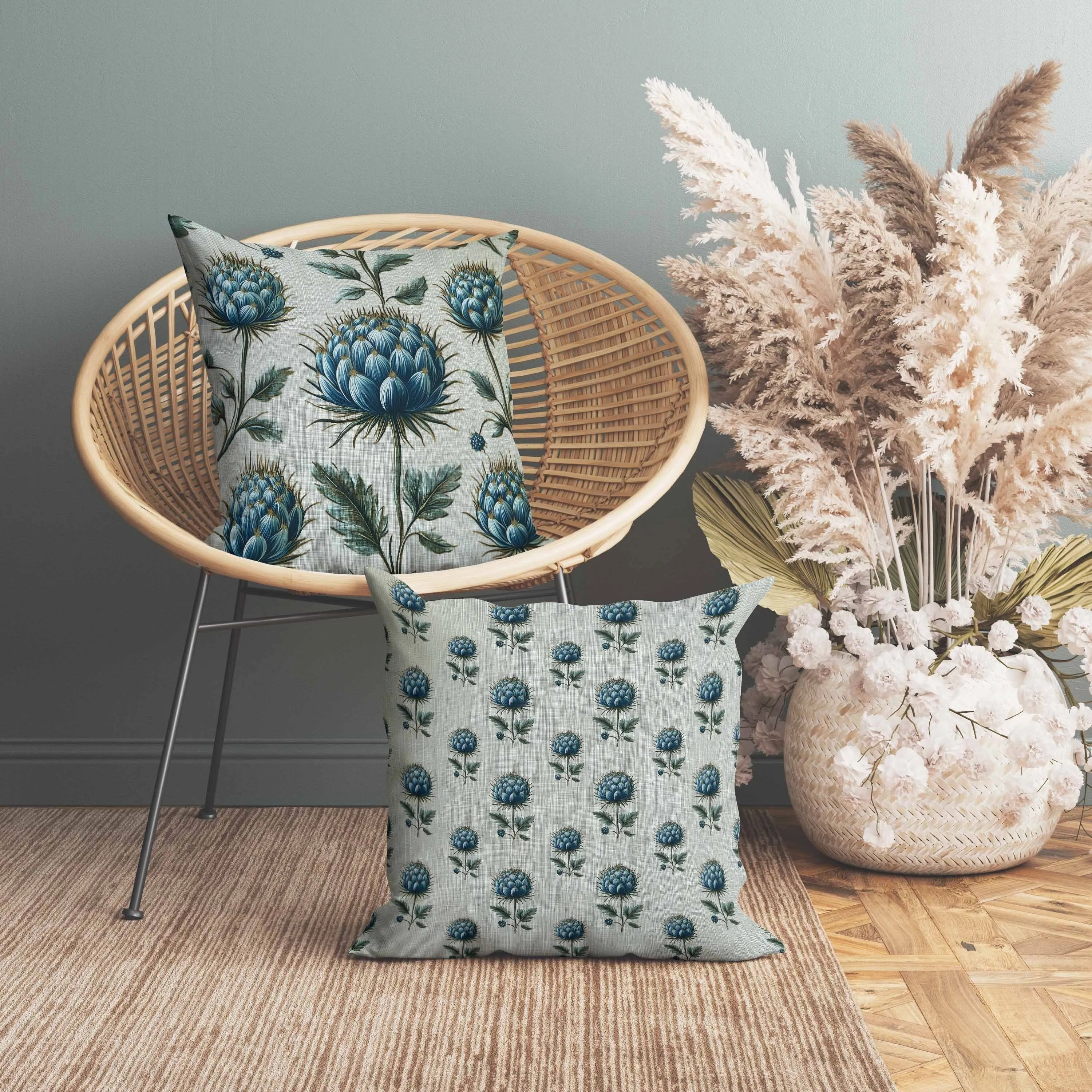 Thistle Garden Faux Suede Reversible Throw Pillow Teal