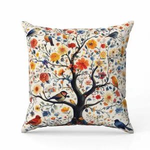 Thousands Flower Tree Faux Suede Reversible Throw Pillow Blue and Orange