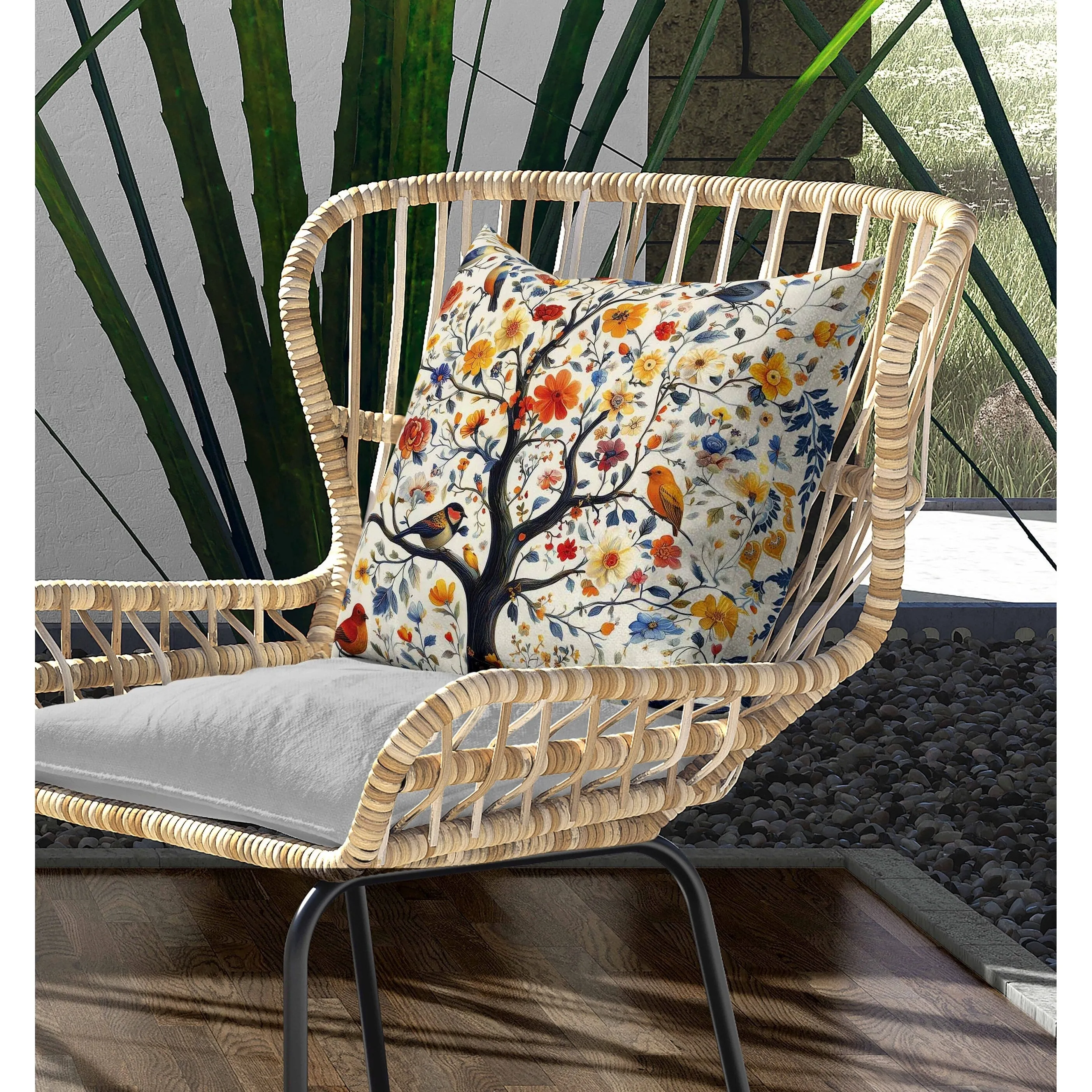 Thousands Flower Tree Indoor/Outdoor Reversible Throw Pillow Blue and Orange