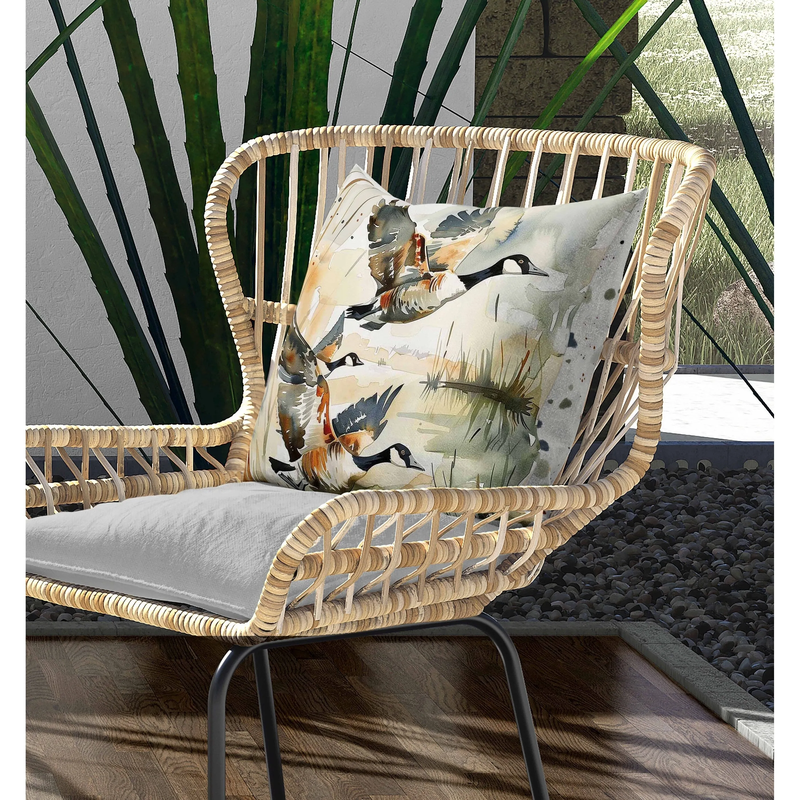 Three Geese Indoor/Outdoor Reversible Throw Pillow Blue and Rust