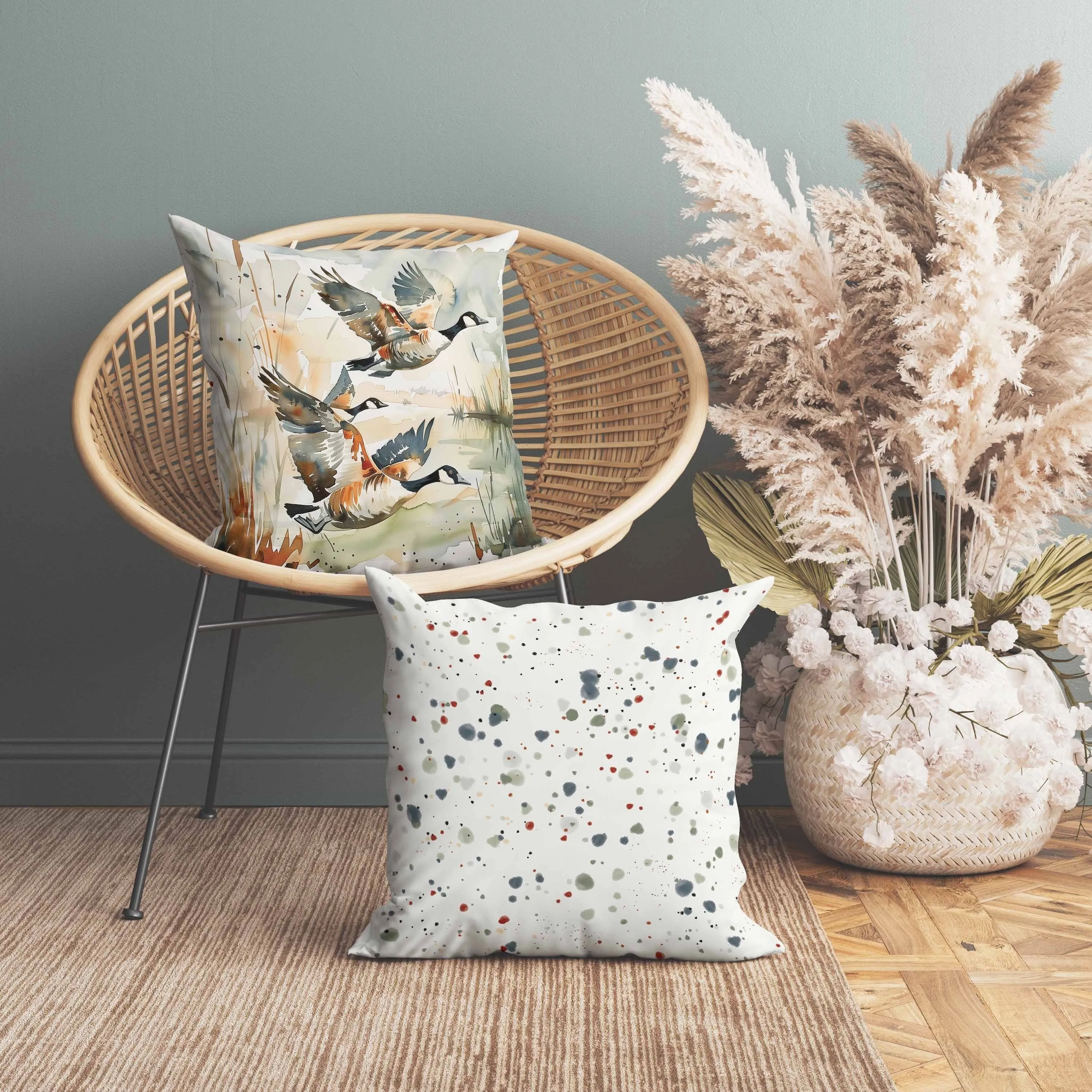 Three Geese Indoor/Outdoor Reversible Throw Pillow Blue and Rust